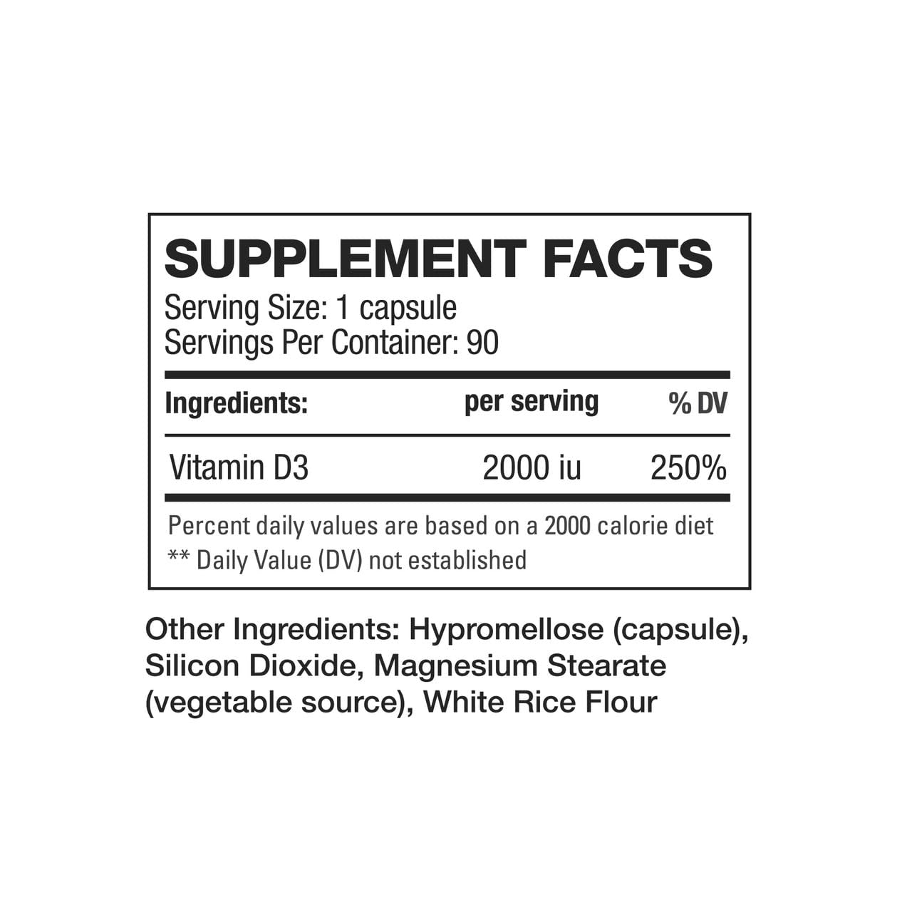 HD MUSCLE HealthHD D3 2000iu Vitamin D3 Supplement, 90 Capsules