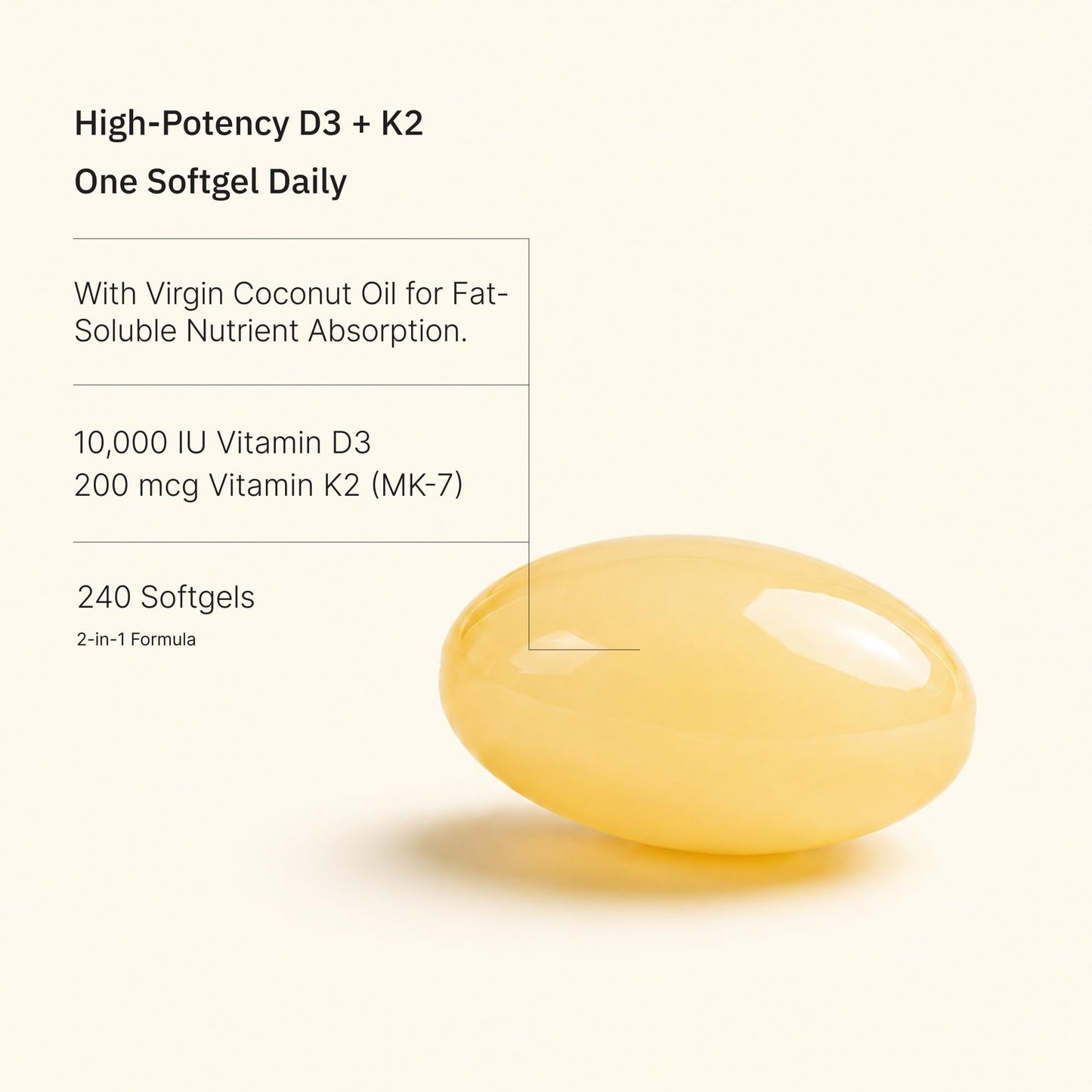 NATUREVOL Vitamin D3 10,000 IU + K2 200mcg Softgels, 240 Count