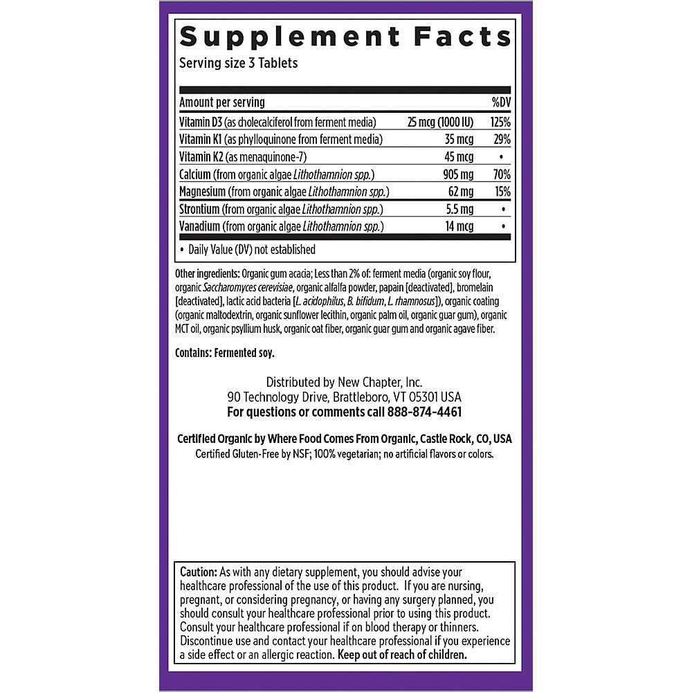New Chapter Calcium Supplement – Bone Strength Organic Plant Calcium with Vitamin K2 + D3 + Magnesium, Vegetarian, Gluten Free, 120 Tablets