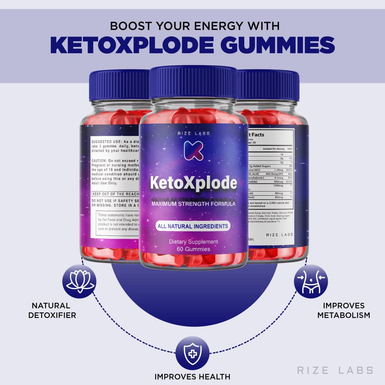 Rize Labs KetoXplode Keto ACV Gummies for Advanced Weight Loss with Apple Cider Vinegar, Extra Strength, 180 Gummies