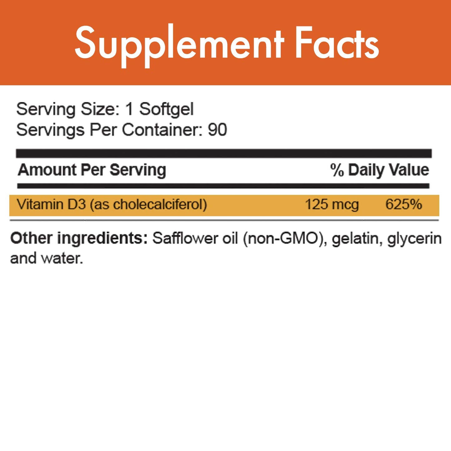 Stop Aging Now D-Pure Formula Vitamin D3 5000 IU with Safflower Oil Softgels 90