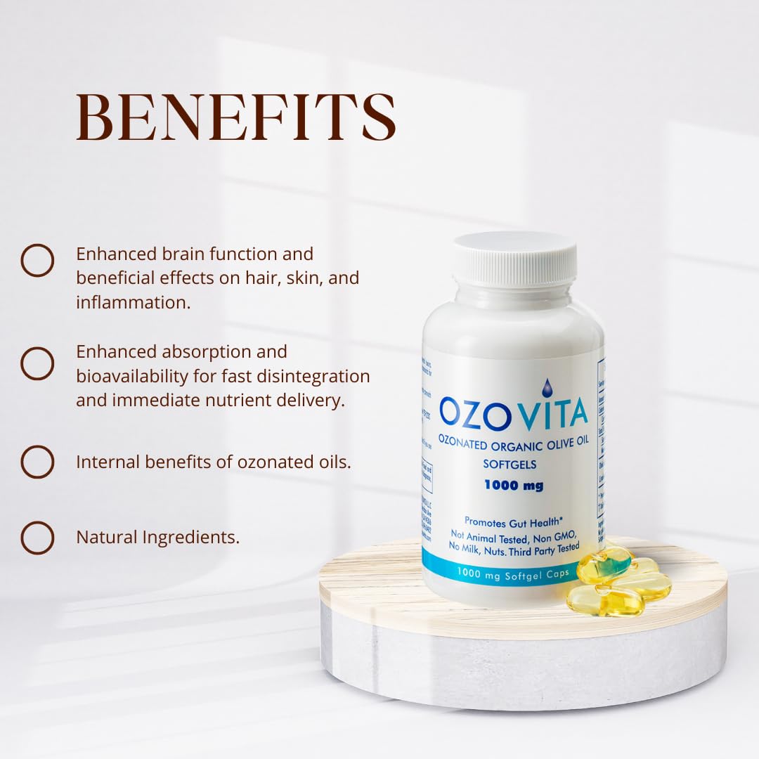 OZOVITA Ozonated Olive Oil Capsules 1000mg Organic EVOO, 60 Capsules