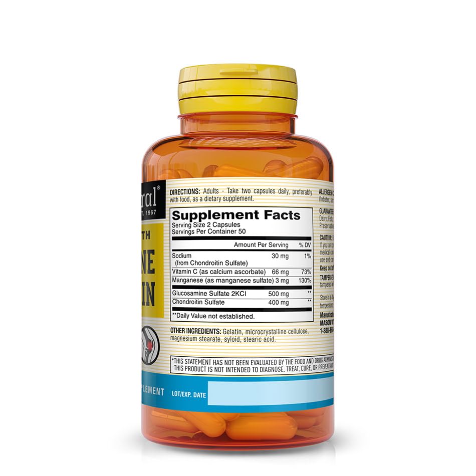 Mason Natural Glucosamine Chondroitin Regular Strength with Vitamin C Capsules, 100 Capsules