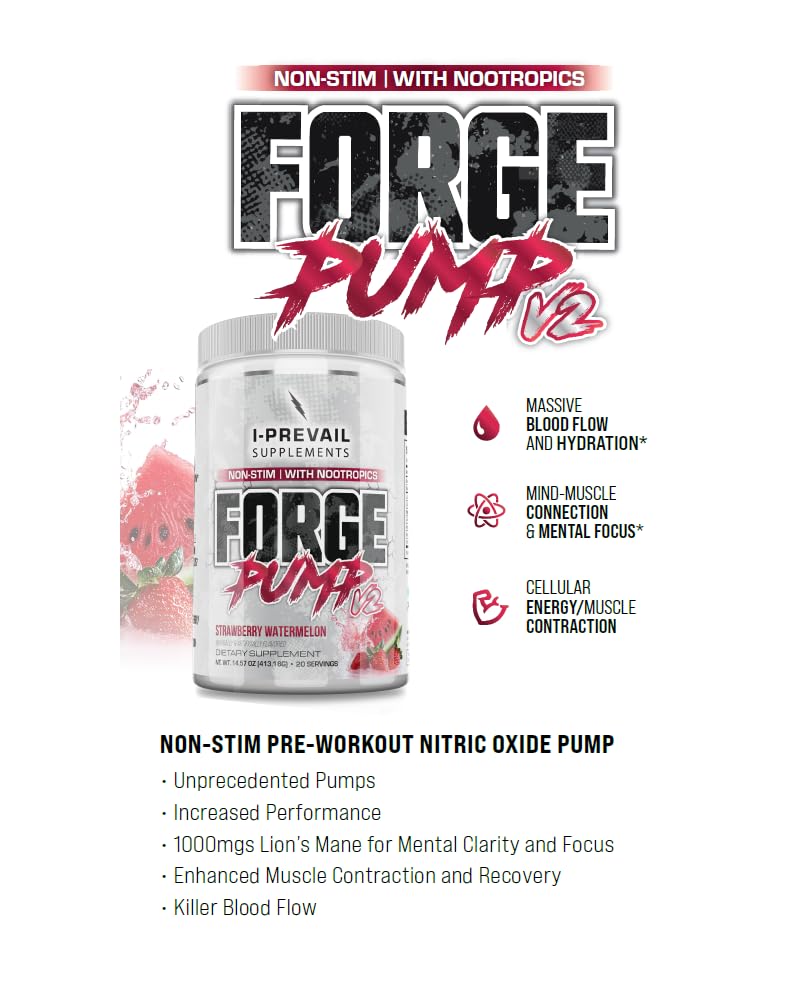 I-Prevail Supplements Forge Pump V2 Non-Stimulant Pre-Workout Nitric Oxide Boosting Powder, 14.96 Ounce