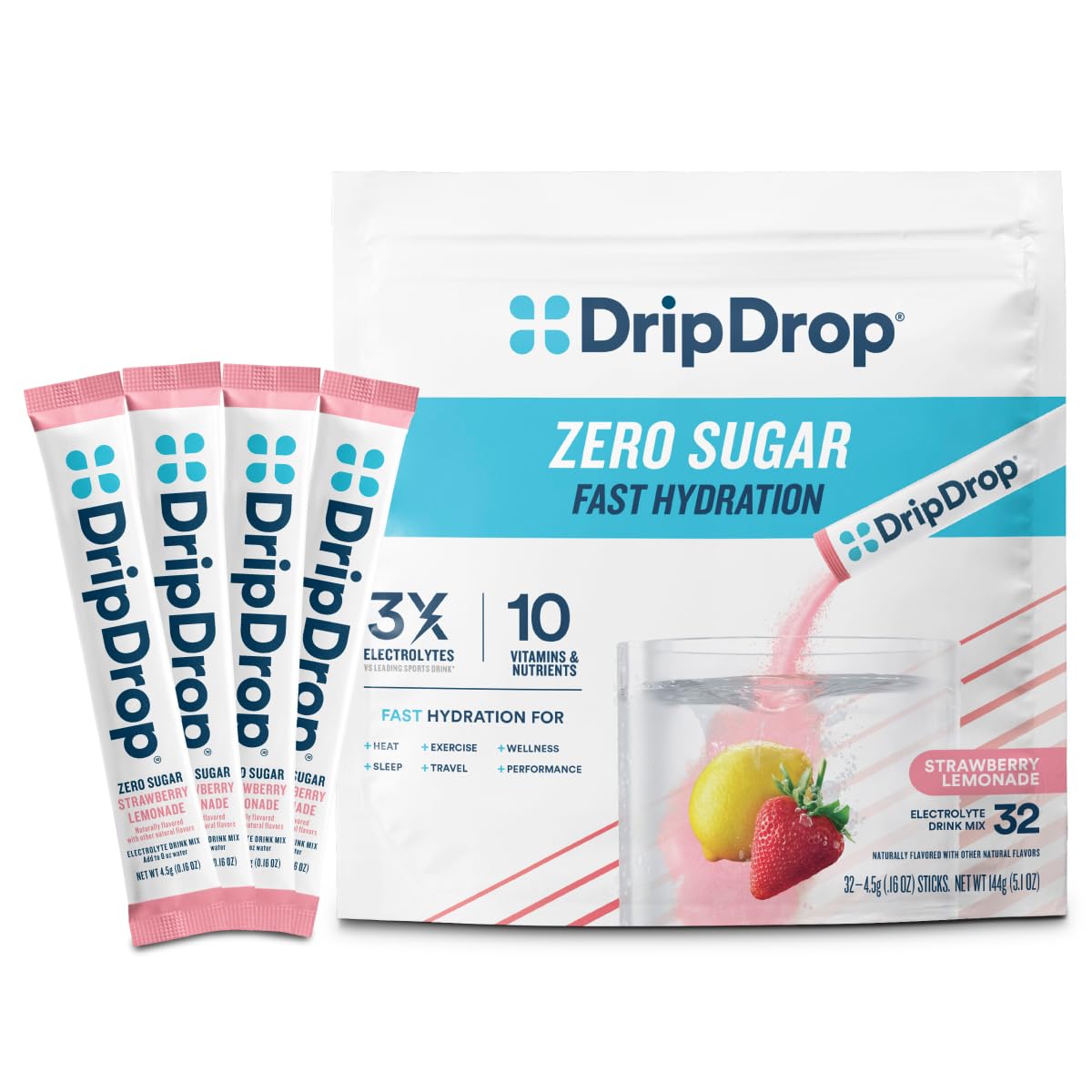 DripDrop Hydration Sugar Free Electrolytes Strawberry Lemonade Powder 32 Count