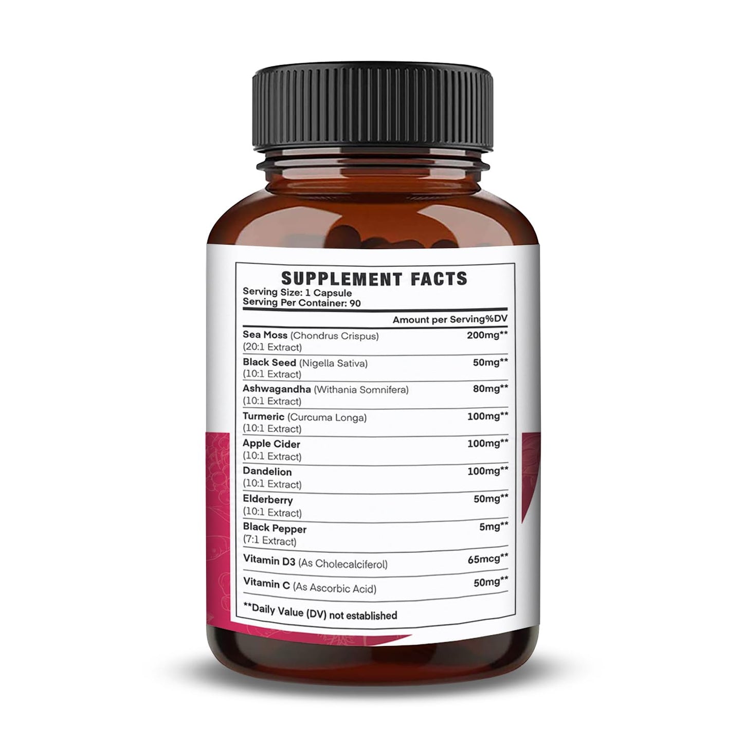 Nootrilabs Naturals All-in-1 Highest Potency Sea Moss, Black Seed, Ashwagandha, Turmeric, Apple Cider Vinegar, Dandelion with Elderberry, Vitamin C & D3 - Immune, Energy Support Supplement 90 Capsules