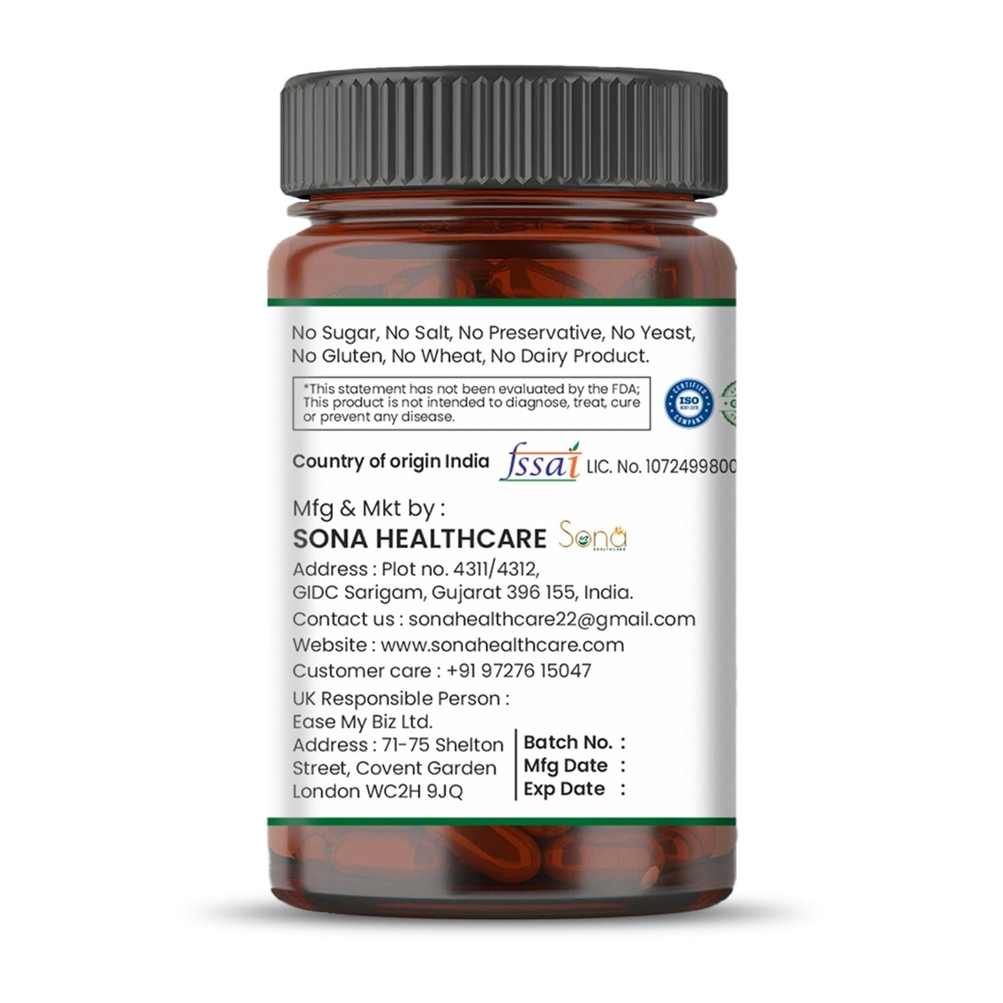 SONA HEALTHCARE Bacopa Capsule 1000mg, 100 Count