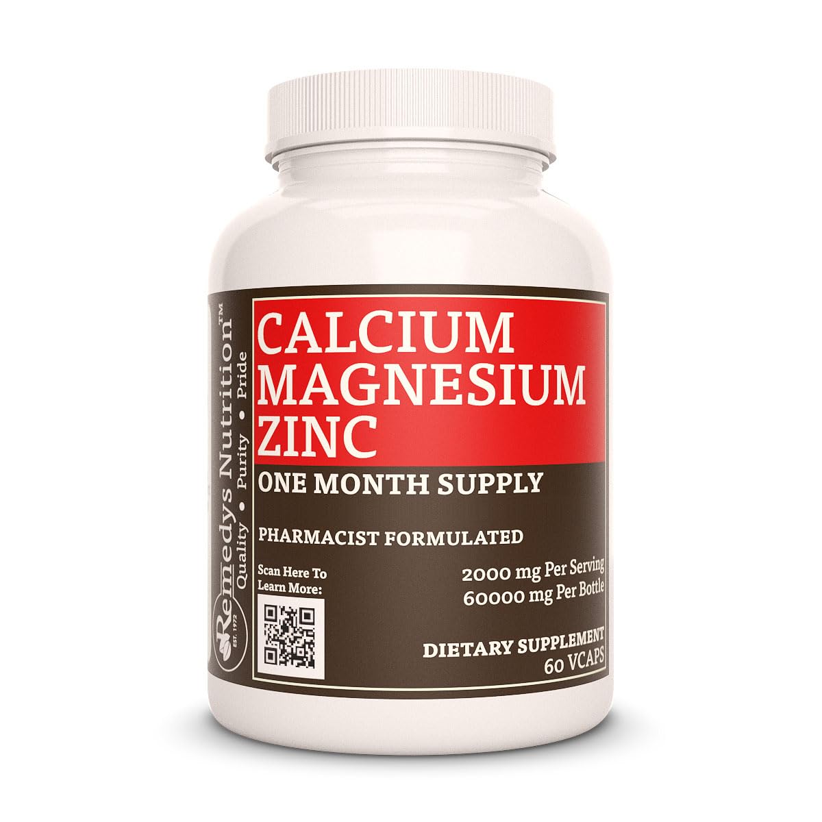Remedy's Nutrition Calcium Magnesium Zinc Capsules 60 Count