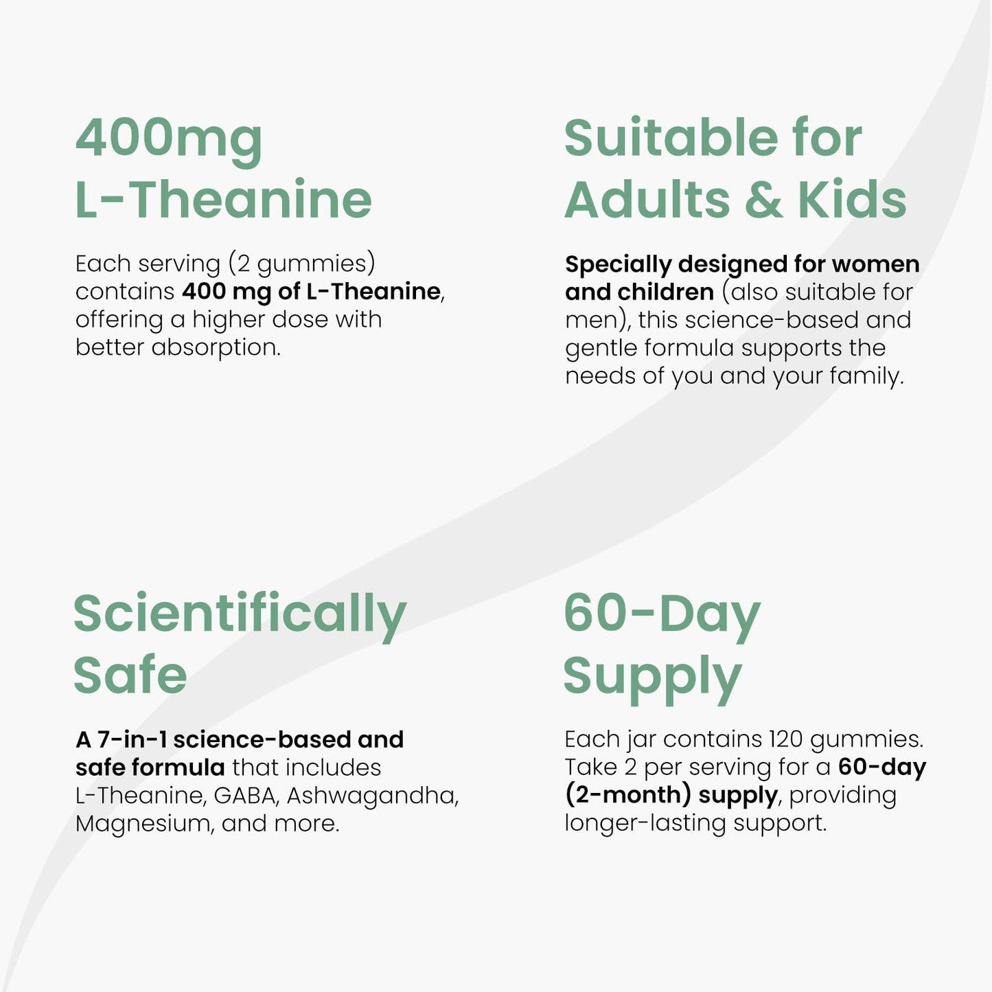 YadaVeela Stress Support Gummies for Kids & Adults, L-Theanine 400mg with Magnesium Glycinate, GABA & Ashwagandha, L-Theanine Chewable Supplement for Relaxation, Sleep, Calm & Focus, 120 Count