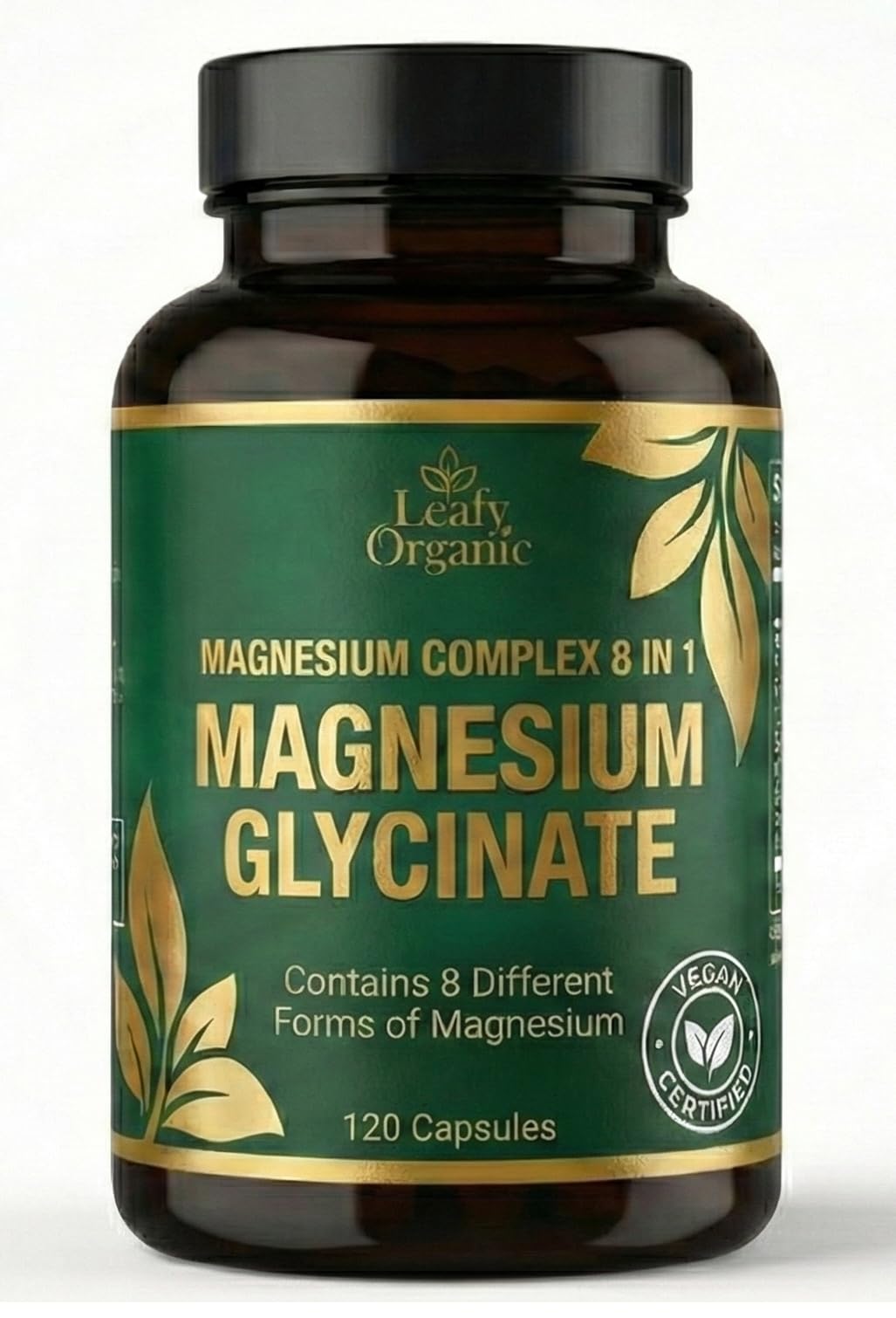 Leafy Organic Magnesium Glycinate 8 in 1 Complex Supplement Capsules 120 Count