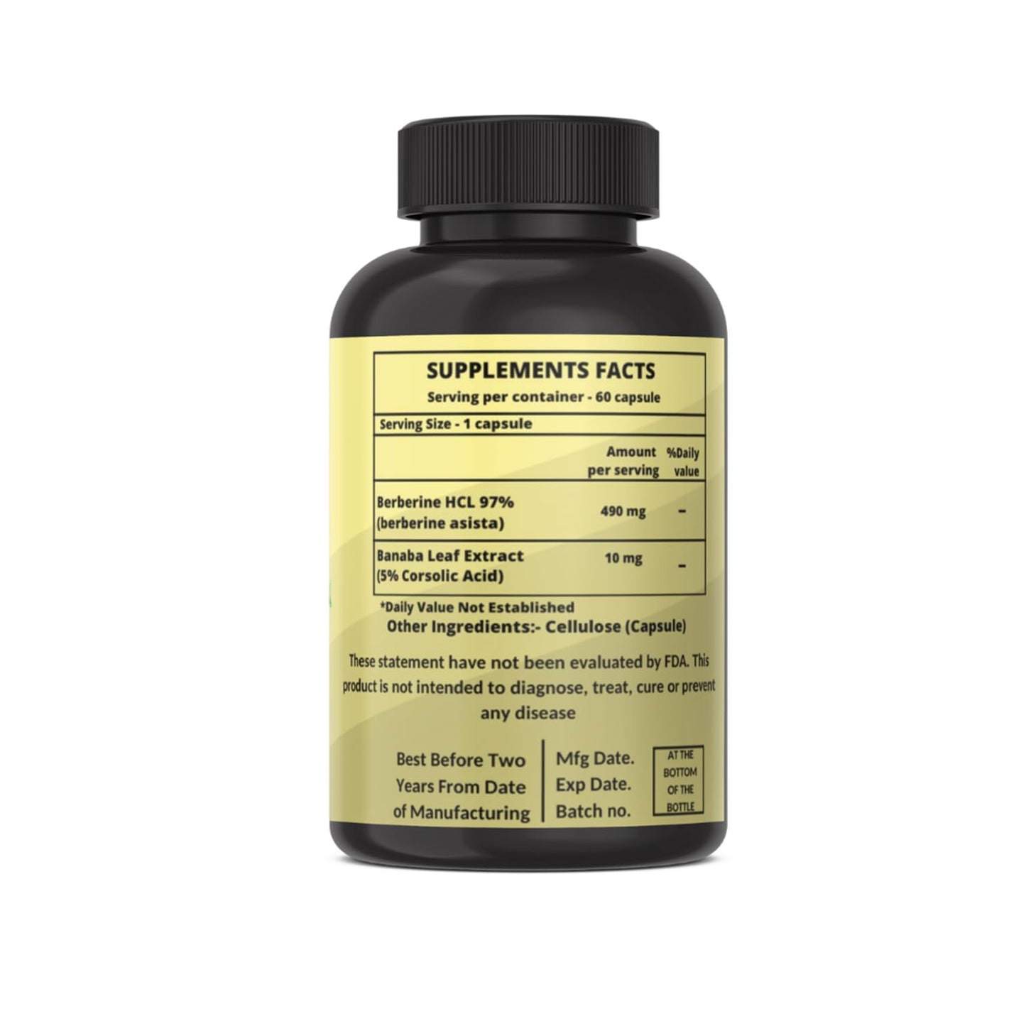 Heroot Berberine HCl with Banaba 500mg Root Extract Capsule, 60 Capsules