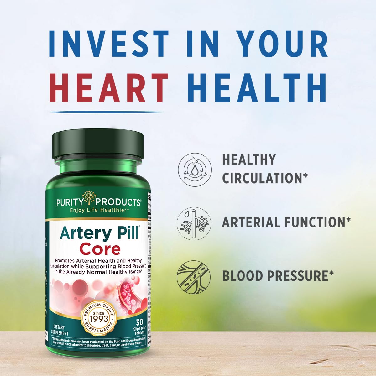 Purity Products Artery Pill Core from MK-7 Vitamin K2, Plant-Based S7 Nitric Oxide Booster, Vitamin D3, Organic Blueberries Capsules 30 Count