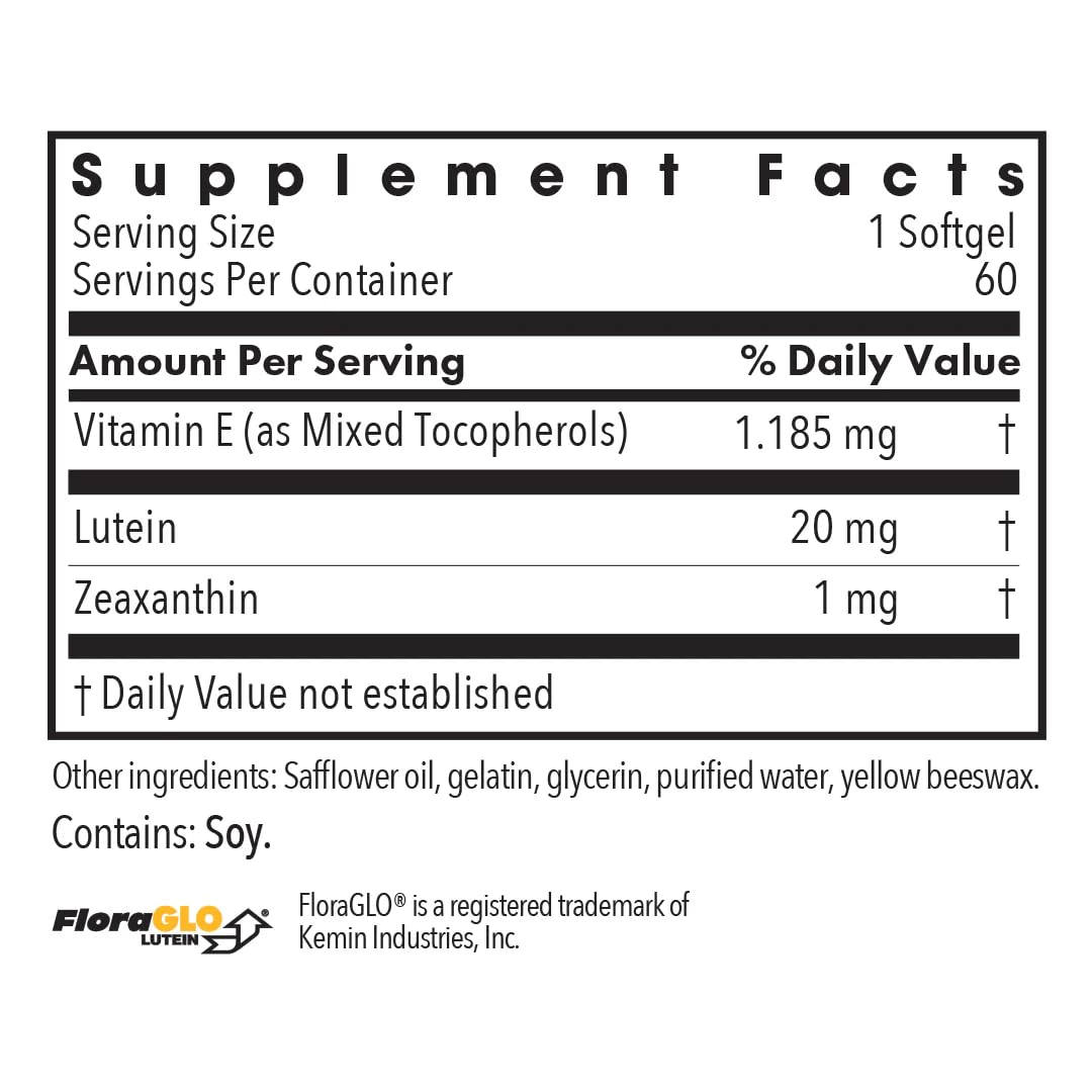 Allergy Research Group Lutein 20 mg with Zeaxanthin 1 mg Softgels, 60 Count