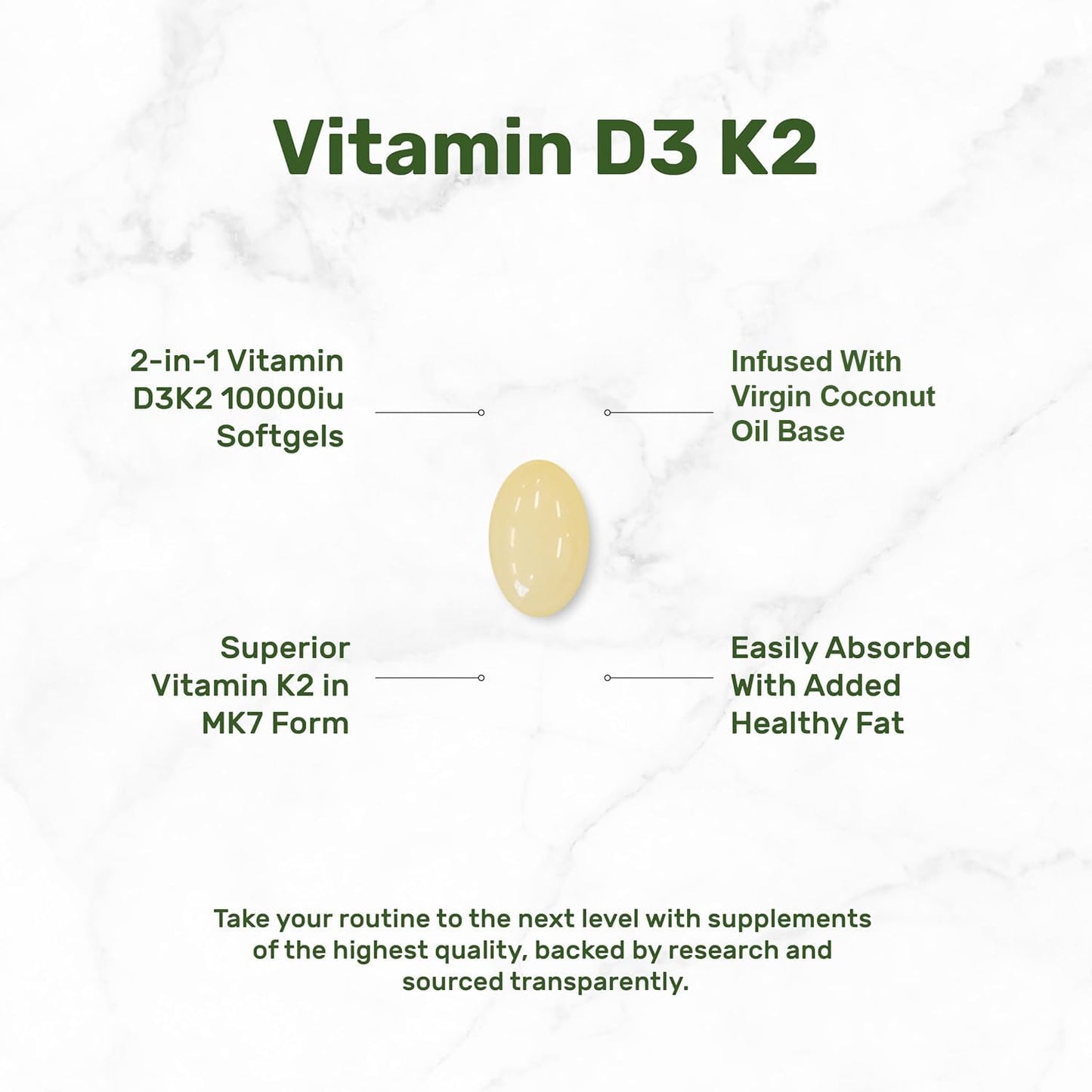 RTMGOB Vitamin D3 K2 Supplement Vitamin D3 10,000 IU + K2 MK-7 200 mcg Virgin Coconut Oil Softgels, 300 Count