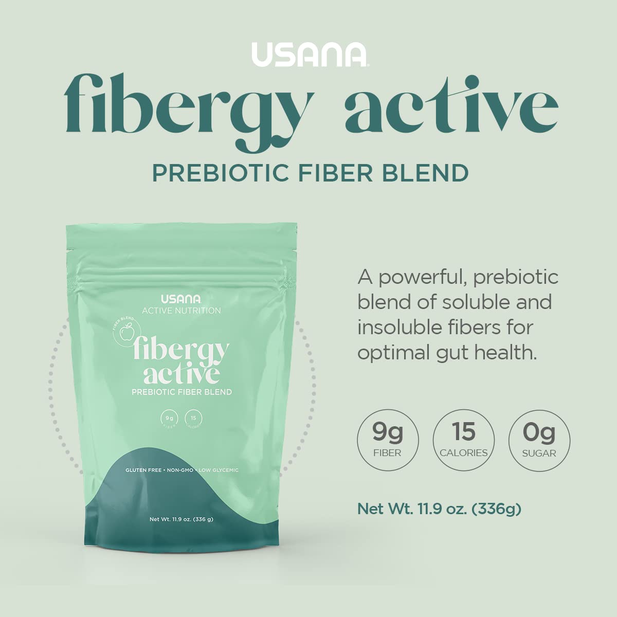 USANA Fibergy Active with Prebiotic Fiber for Gut Health Powder 13.8 oz