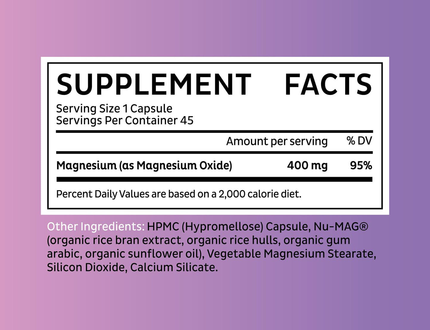 Zeal Naturals Magnesium Oxide 400mg Capsules, 45 Count
