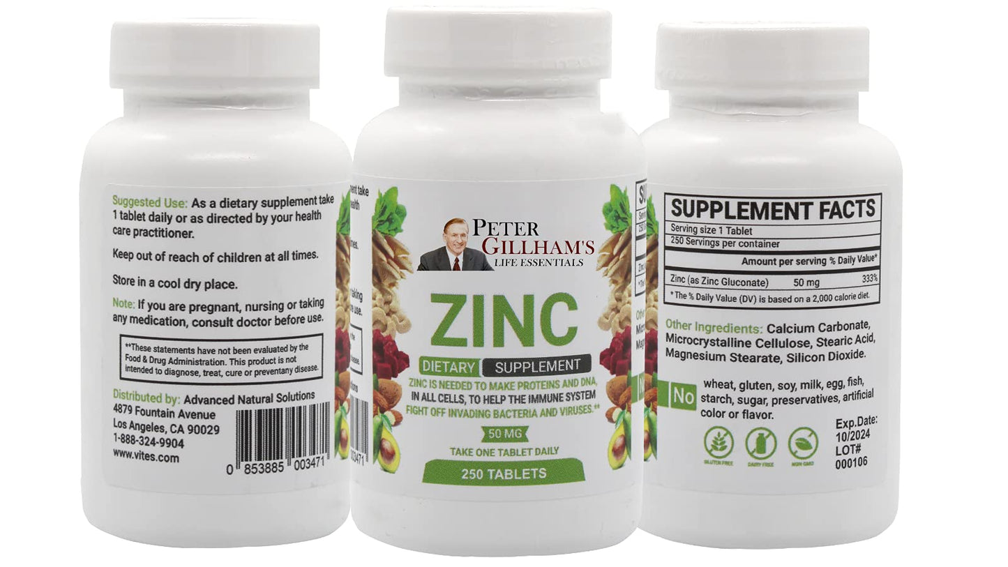Peter's Choice Zinc Tablets Immune System Support 50mg, 250 Tablets