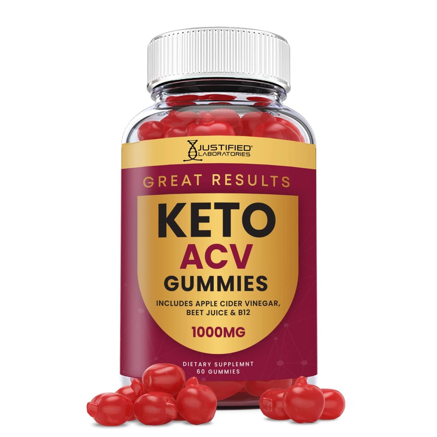 Justified Laboratories Great Results Keto ACV Gummies Advanced Formula 1000mg Gummy, 60 Count
