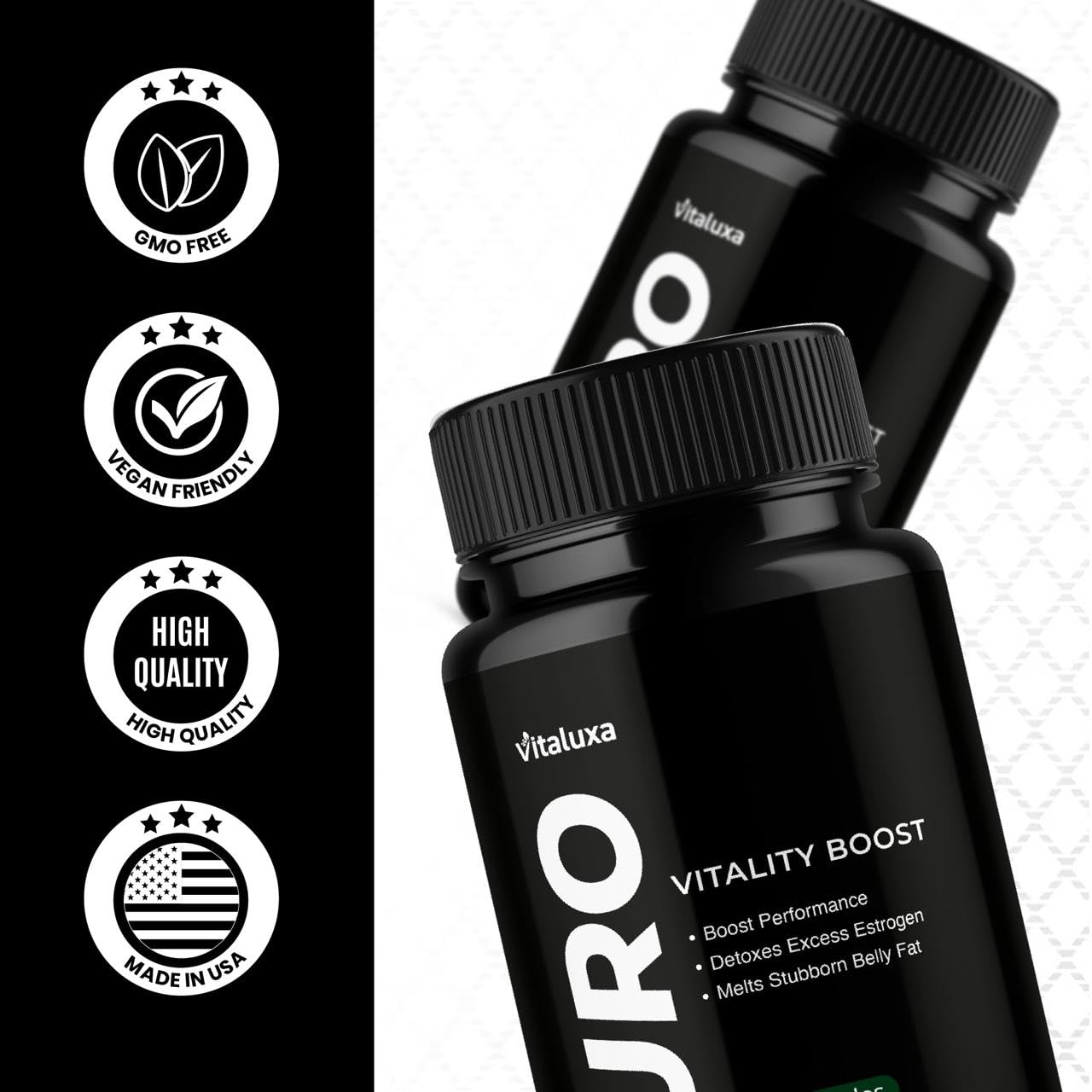 Vitaluxa Puro Vitality Boost Premium Blend Supplement Maximum Strength Daily Natural Vitamins Booster Capsules, 60 Capsules