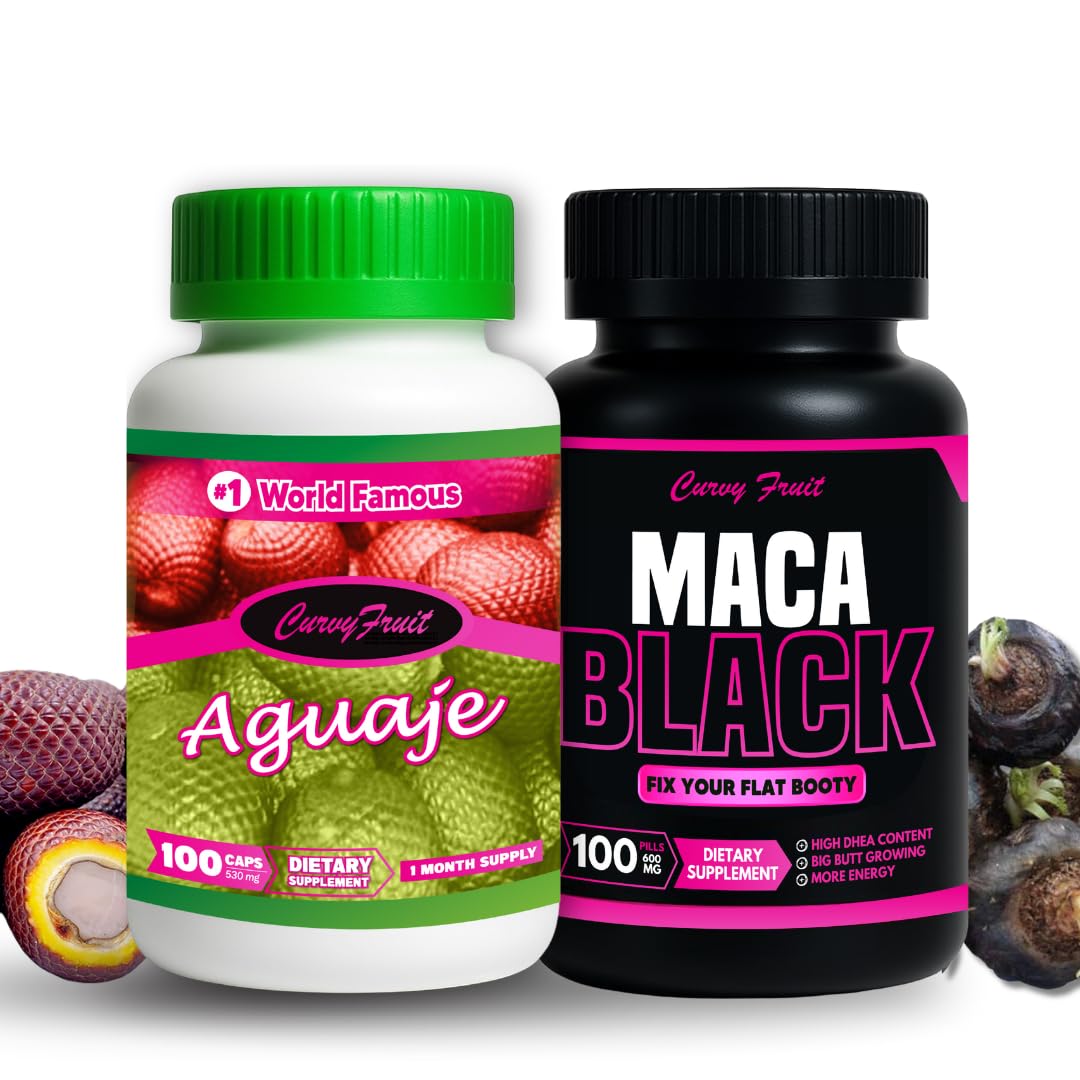 Curvy Fruit Maximum Booty Support & Curvier Hips Aguaje + Black Maca Pills for Women Natural Feminine Curve & Body Shape Formula, 100 Capsules