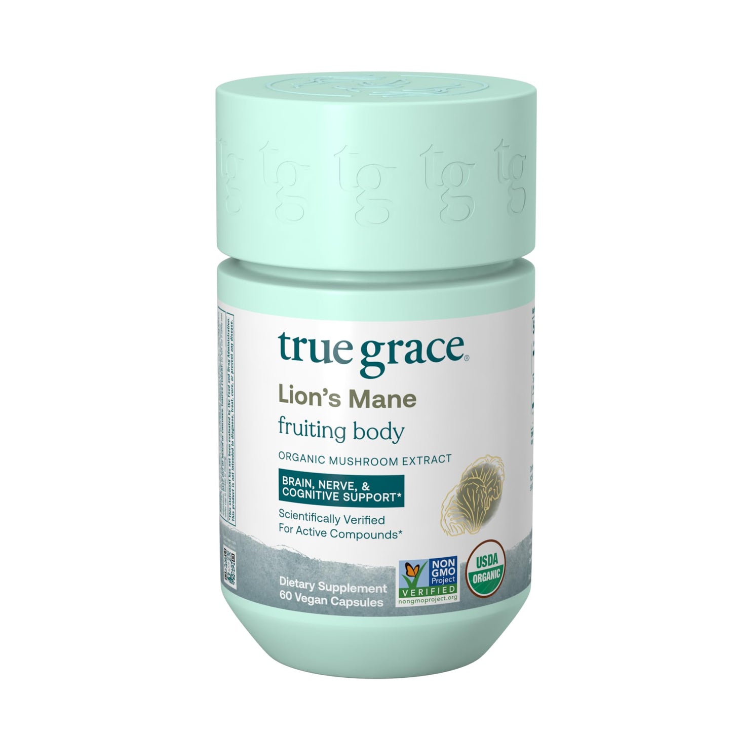 True Grace Lion's Mane Mushroom Brain, Nerve & Cognitive Support Capsules, 60 Count