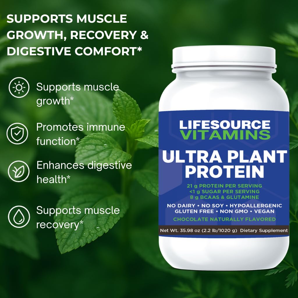 LifeSource Vitamins LifeSource Ultra Plant Protein Raw Vegan Plant Based Protein Chocolate Protein Powder, 2.25 lb
