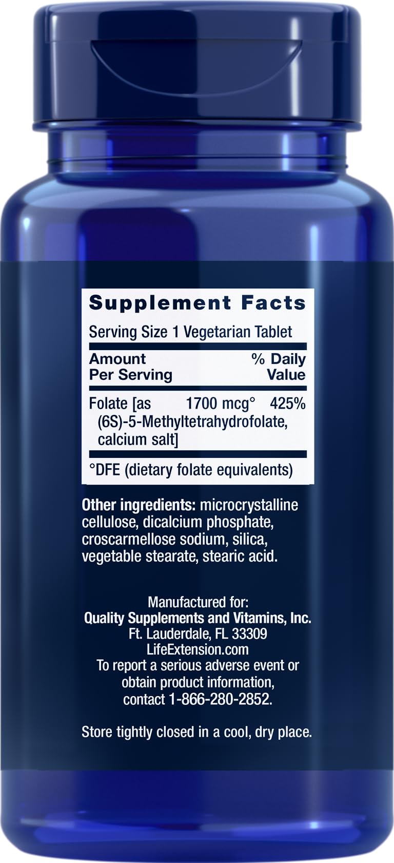 Life Extension Optimized Folate (L-Methylfolate) 1700 mcg DFE Tablets, 360 Tablets