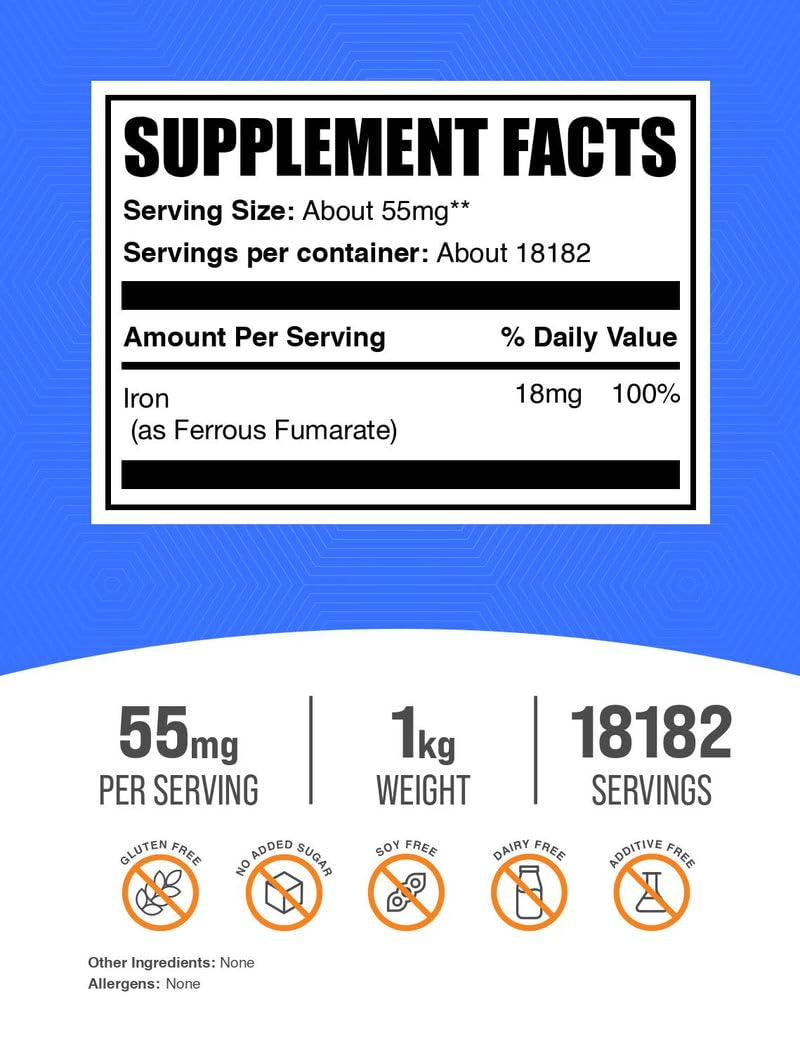 BulkSupplements Ferrous Fumarate Powder, 35.2 Ounces