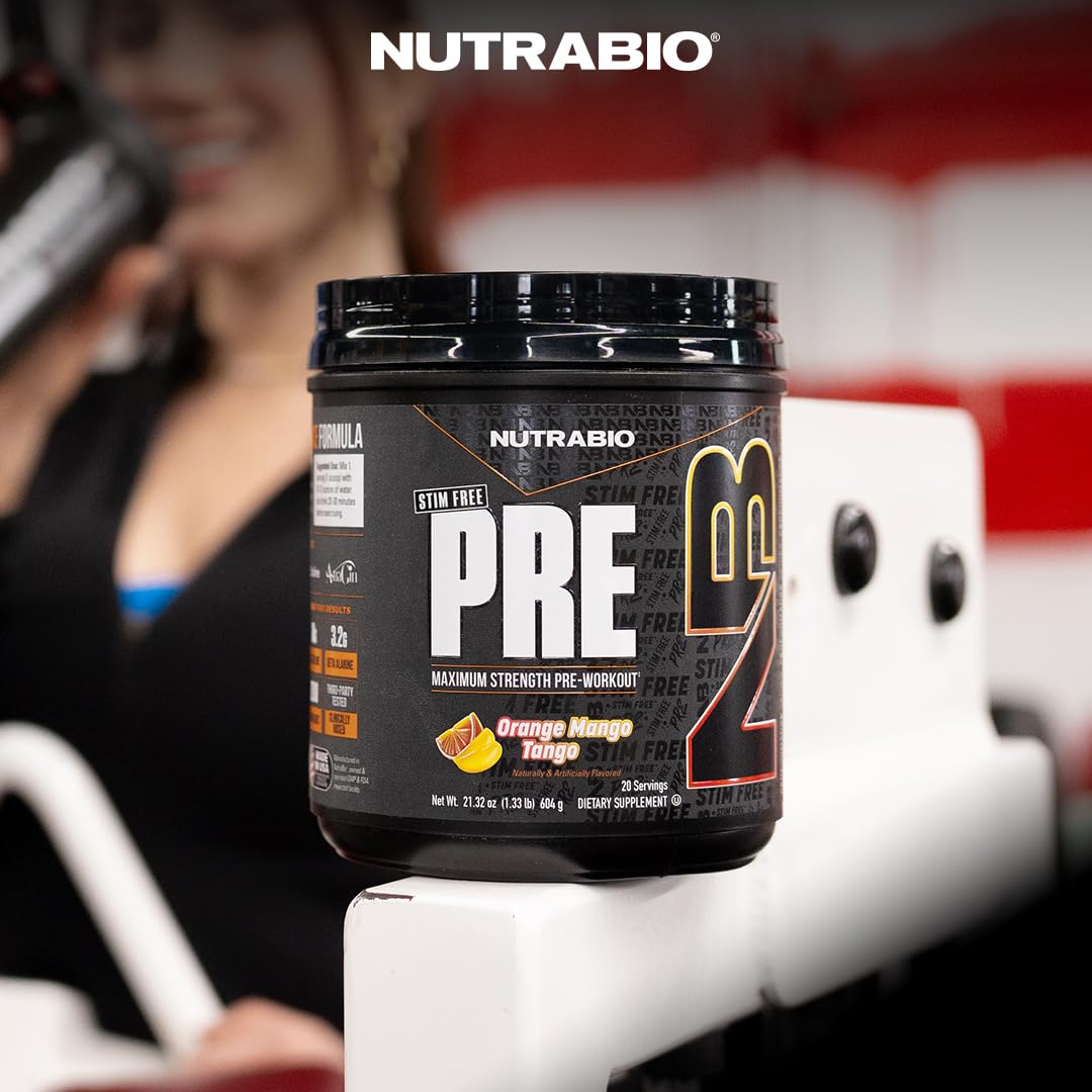 NutraBio STIM-Free PRE Workout for Men Powder, 20 Servings, Orange Mango