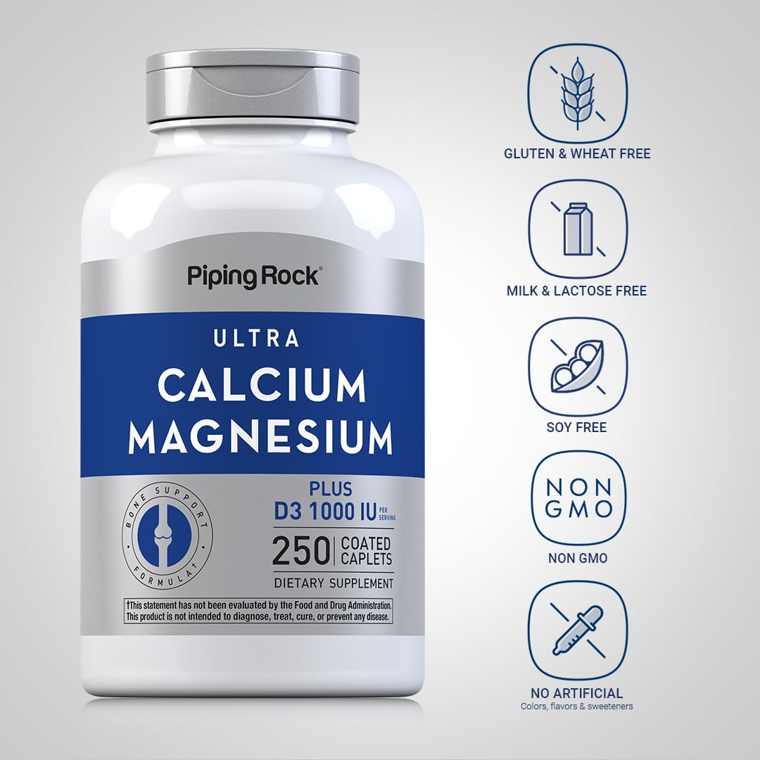 Piping Rock Calcium Magnesium Supplement with Vitamin D3 Caplets 250