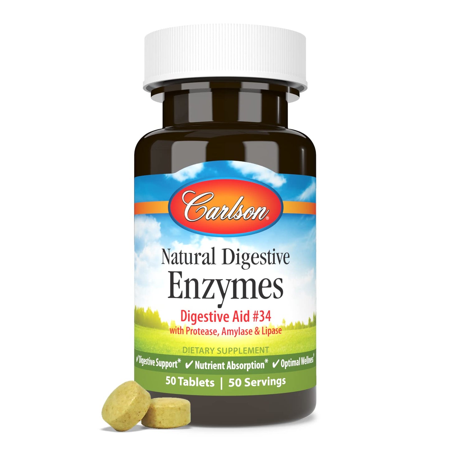 Carlson Natural Digestive Enzymes, Amylase & Lipase, 50 Tablets