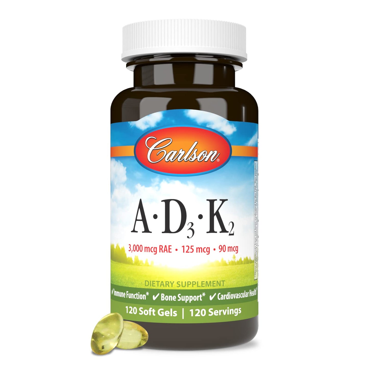 Carlson Vitamin A, D3, K2 Soft Gels 120
