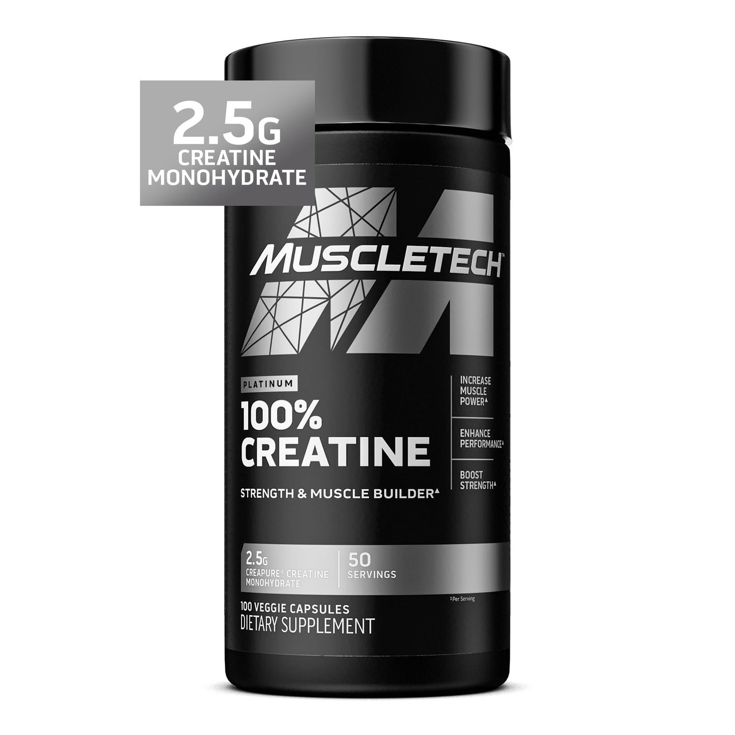 MuscleTech Platinum Creatine Monohydrate Capsules, 100 Capsules