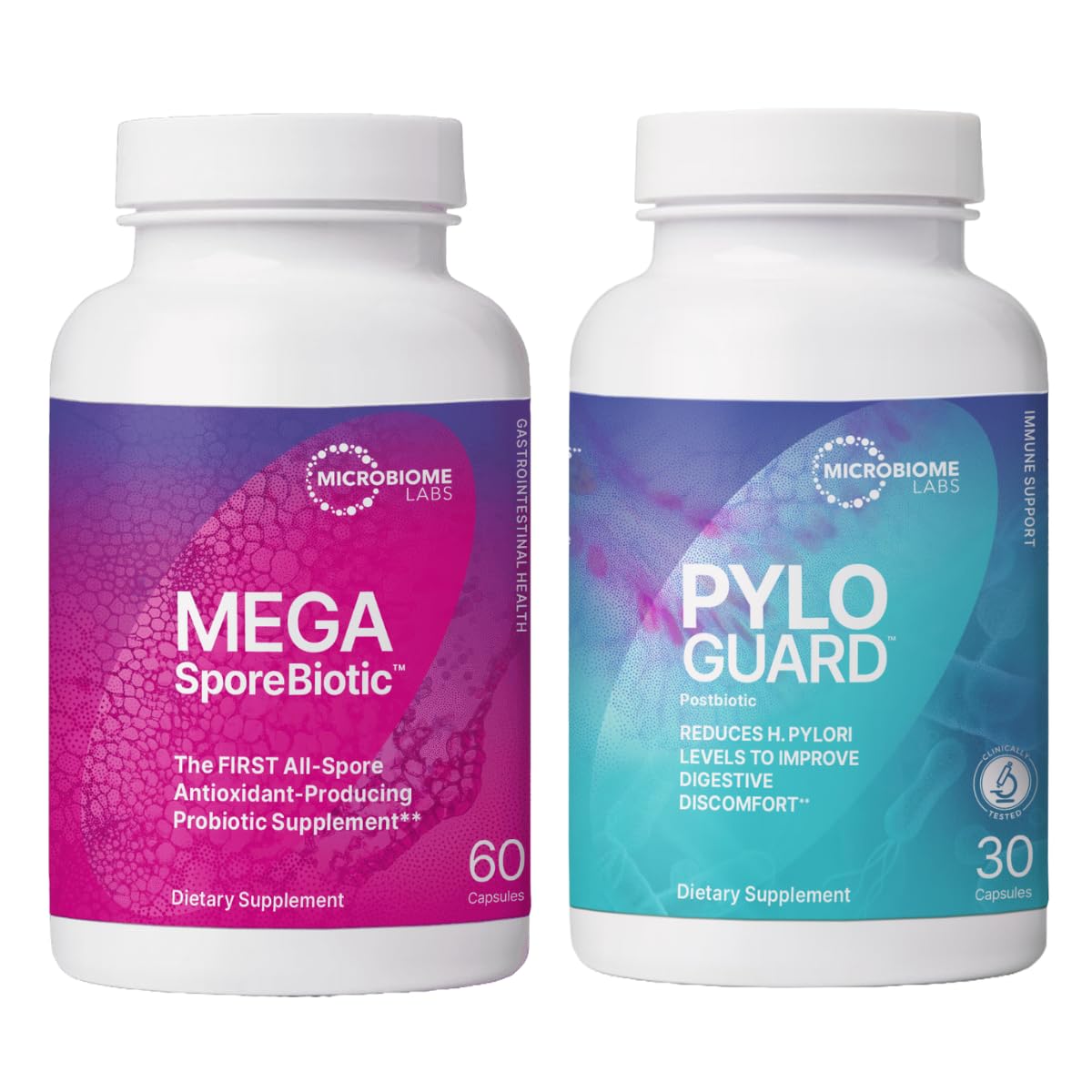 Microbiome Labs MegaSporeBiotic Spore-Based Probiotics (60 Capsules) + PyloGuard Postbiotic L. reuteri DSM 17648 (30 Capsules), 90 Capsules