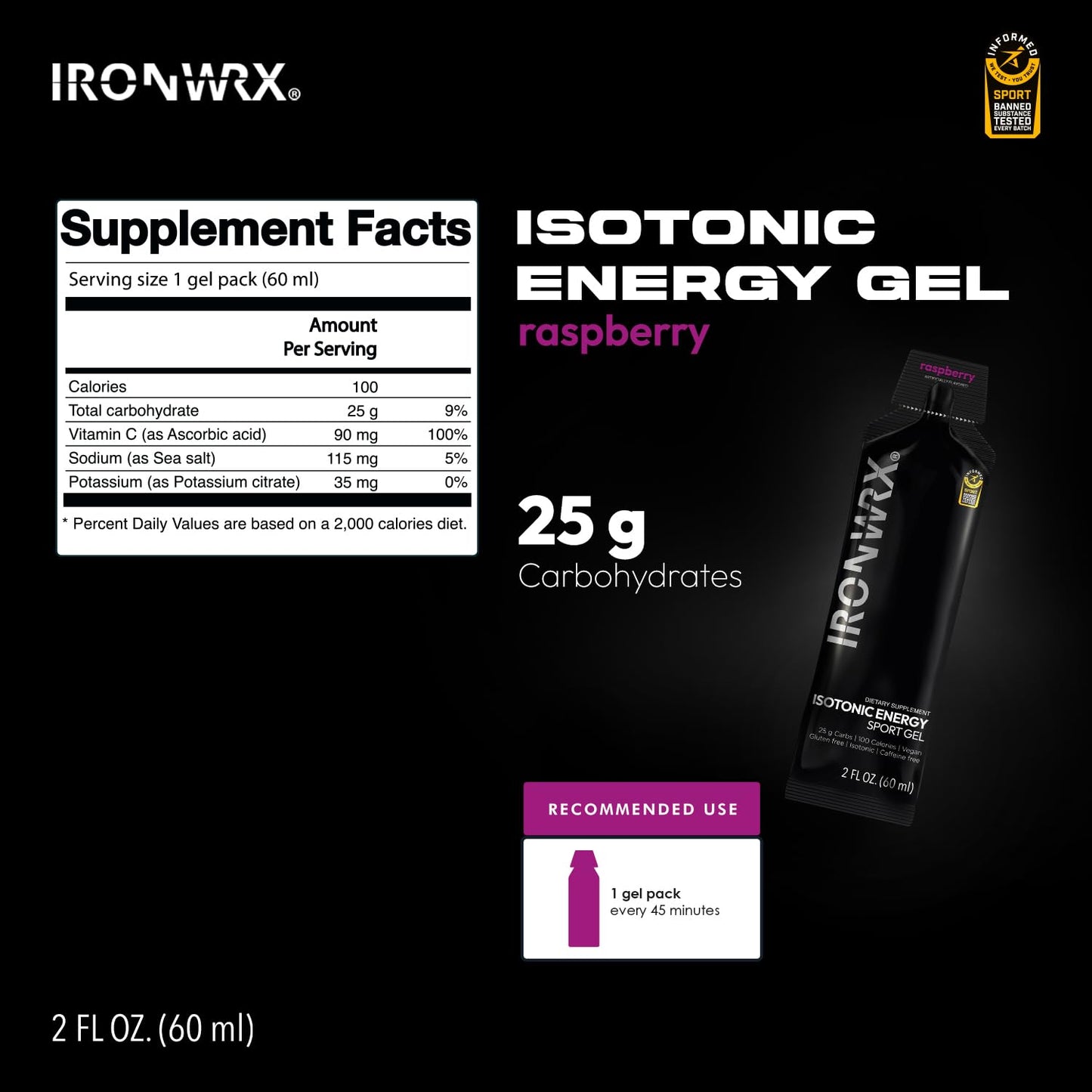 IRONWRX Isotonic Energy Gels 12 Pack Raspberry
