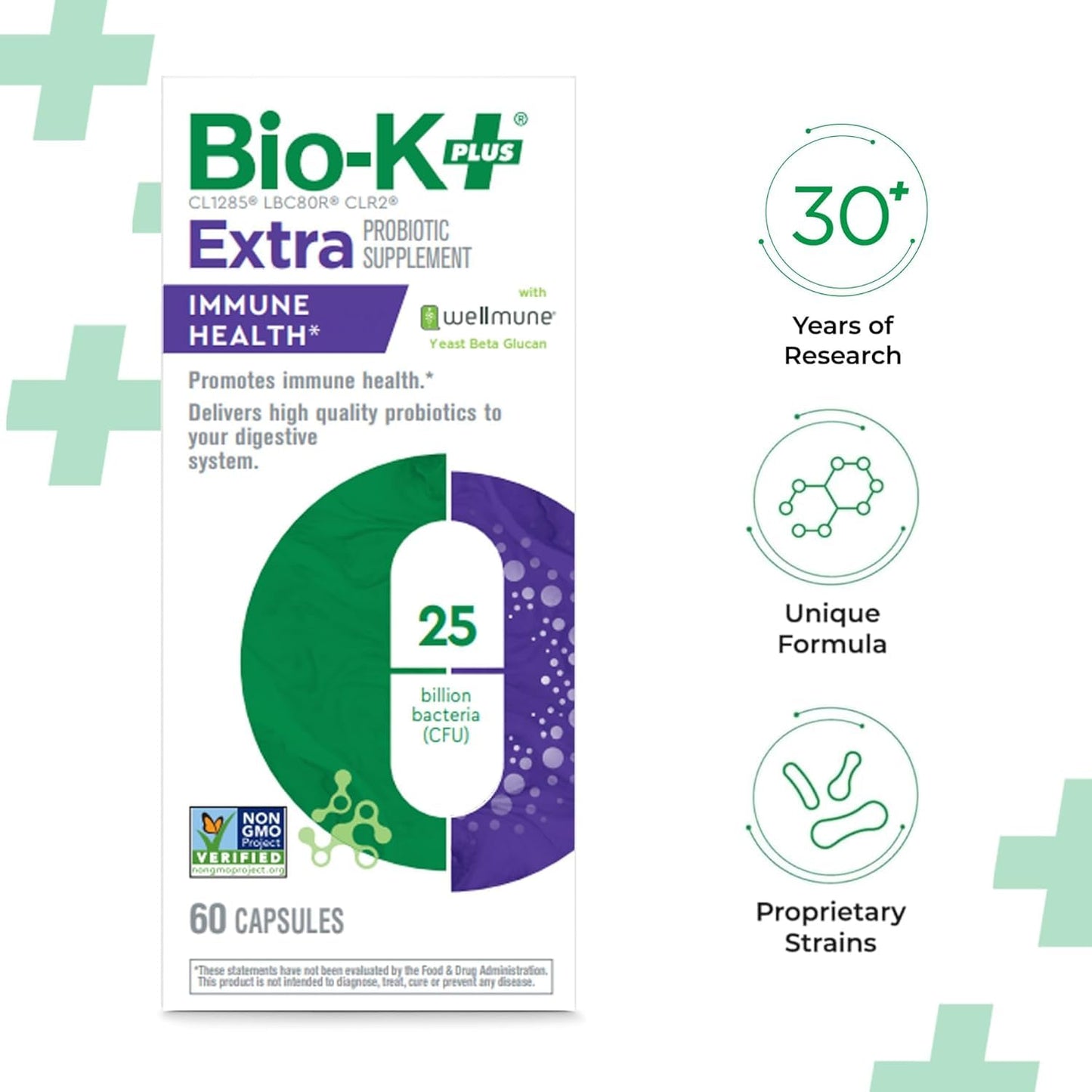Bio-K Plus Probiotic for Immune Health with Wellmune, Delayed Release Probiotic Supplement, 25 Billion CFU, Vegan, 60 Capsules