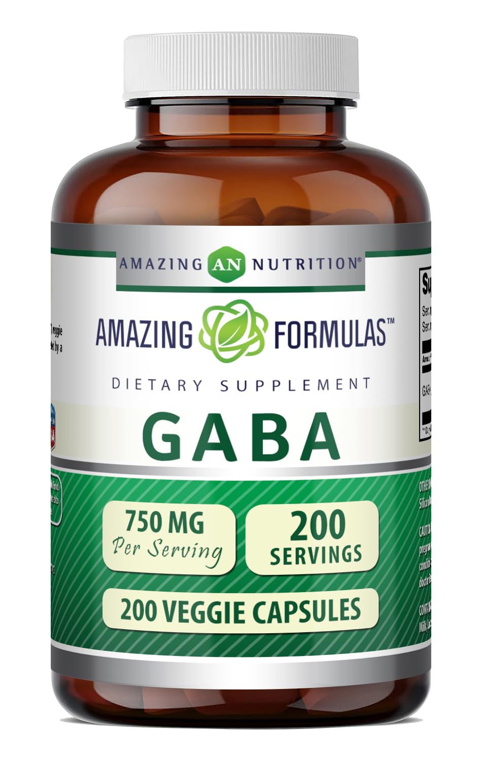 Amazing Nutrition GABA 750mg Per Serving Veggie Capsules, 200 Count
