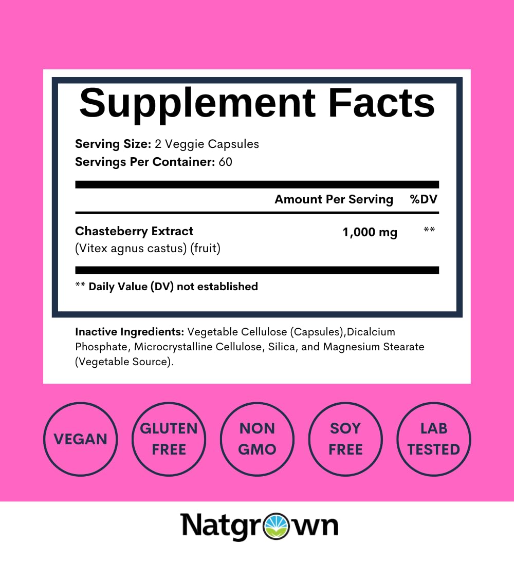 Natgrown Vitex Chasteberry Supplement for Women 1,000 mg Capsules 120 Count