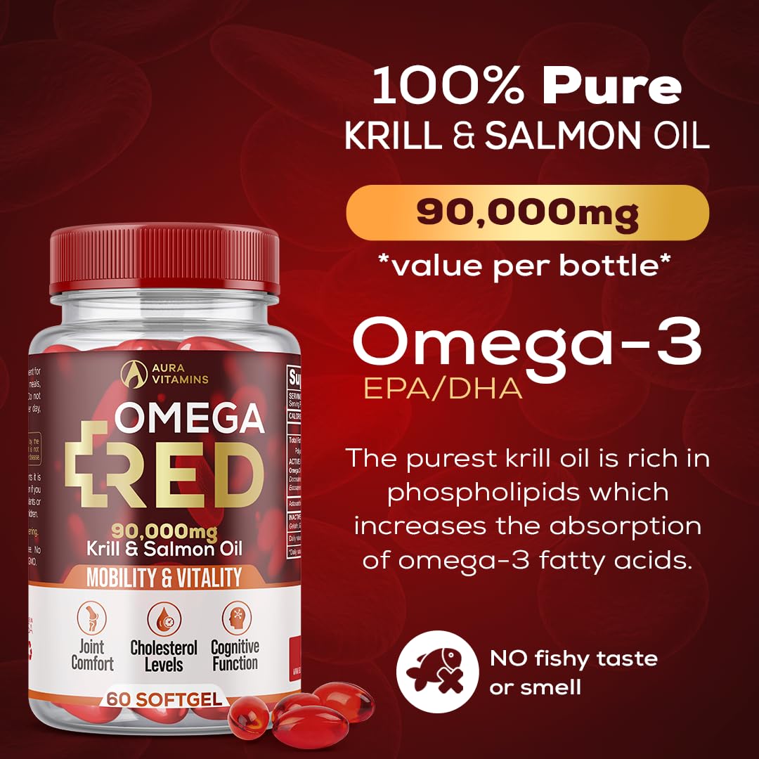 AURA VITAMINS Omega RED Krill Oil Softgels 60 Count