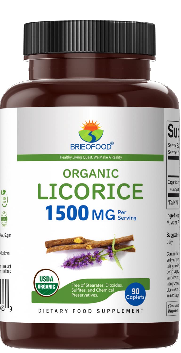 Brieofood Organic Licorice 1500mg Tablets, 90 Count