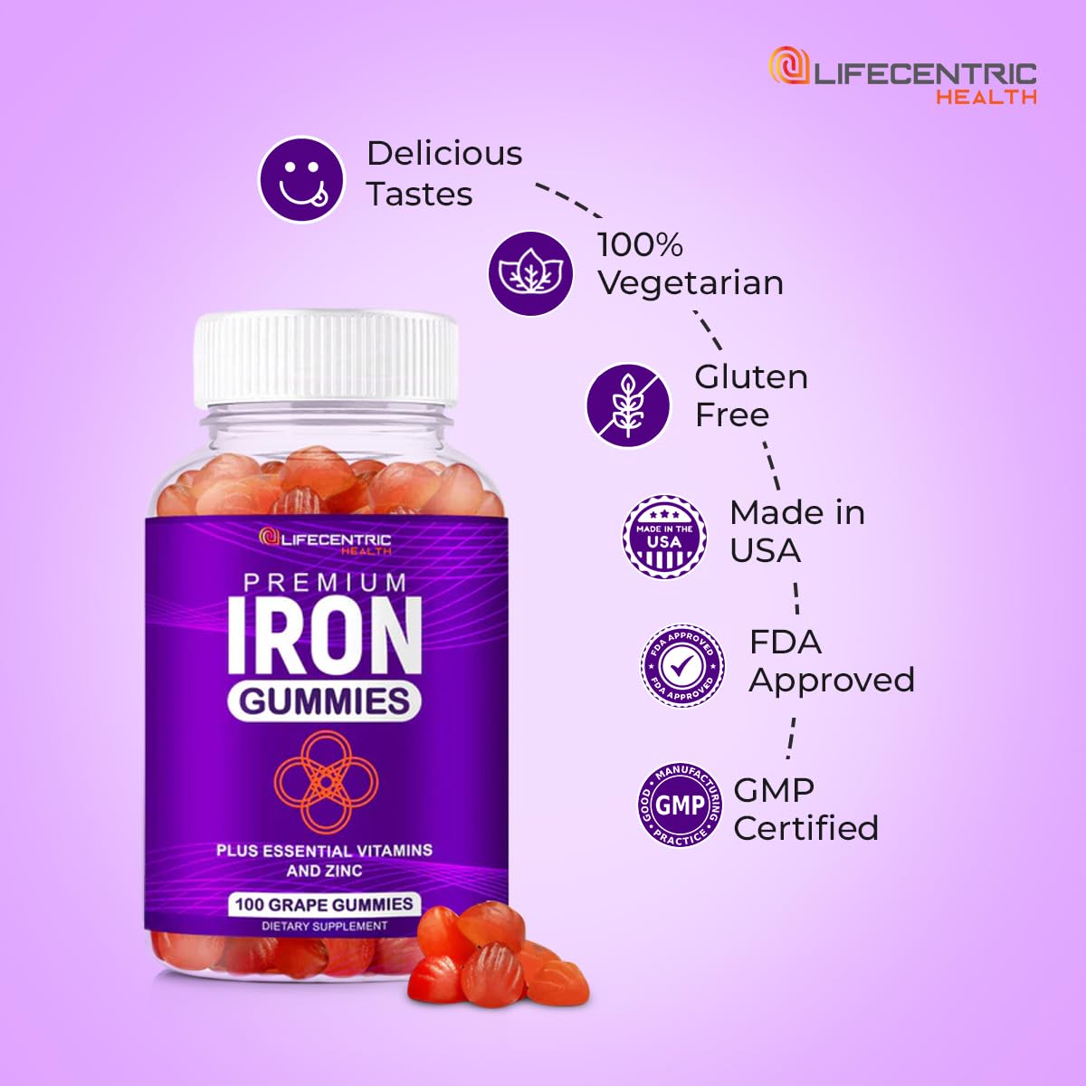 LifeCentric Health Iron Gummies Gummy 100 Count