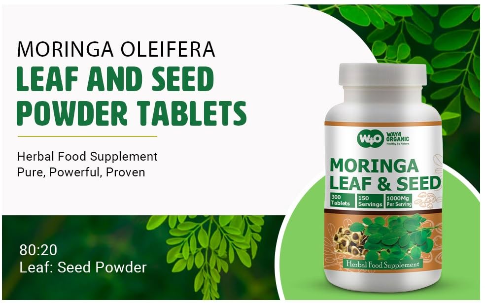 WAY 4 ORGANIC W4O Moringa Oleifera Leaf and Seed Powder Tablet, 1 Tablet