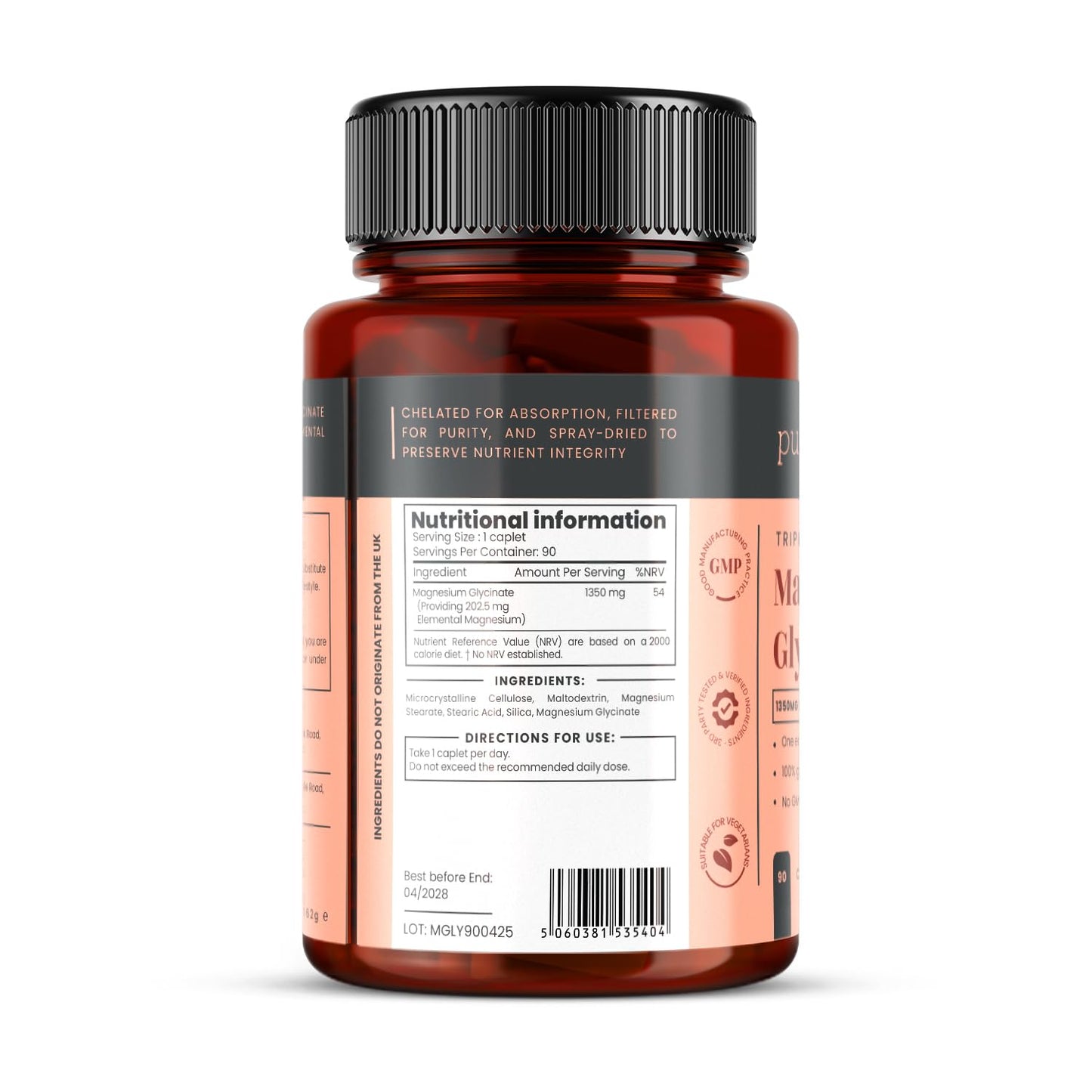 PureClinica Triple Strength Magnesium Glycinate 1350mg Caplets, 90 Count