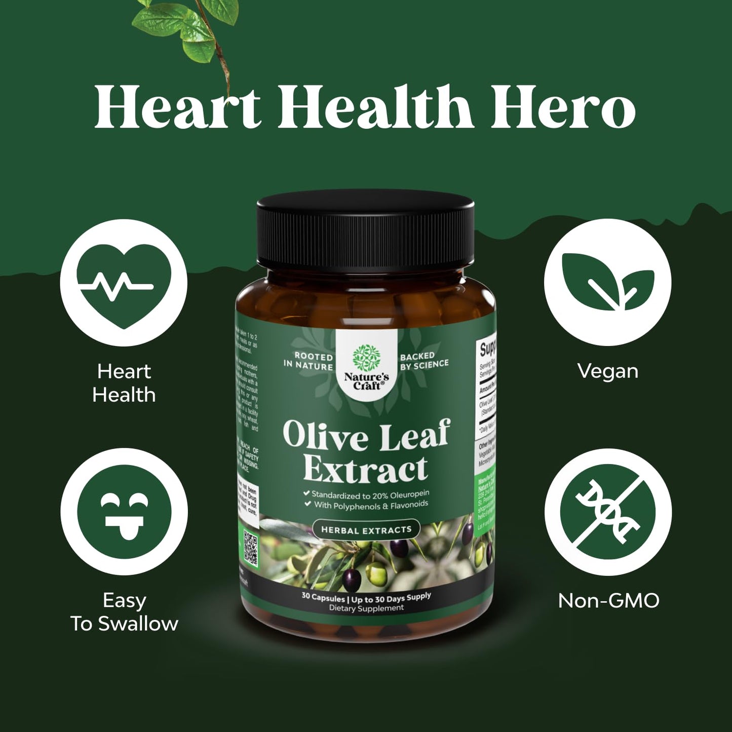 Natures Craft Olive Leaf Extract Capsules, 30 Count