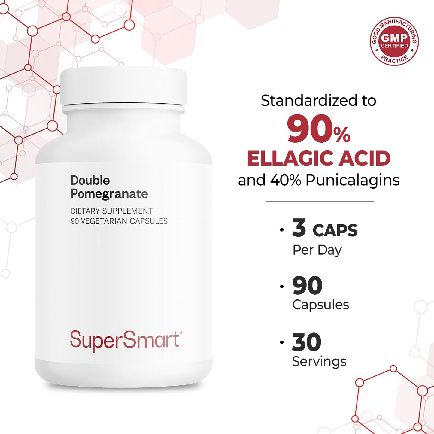 Supersmart Double Pomegranate High Strength Pomegranate Extract Supplement Capsules, 90 Count