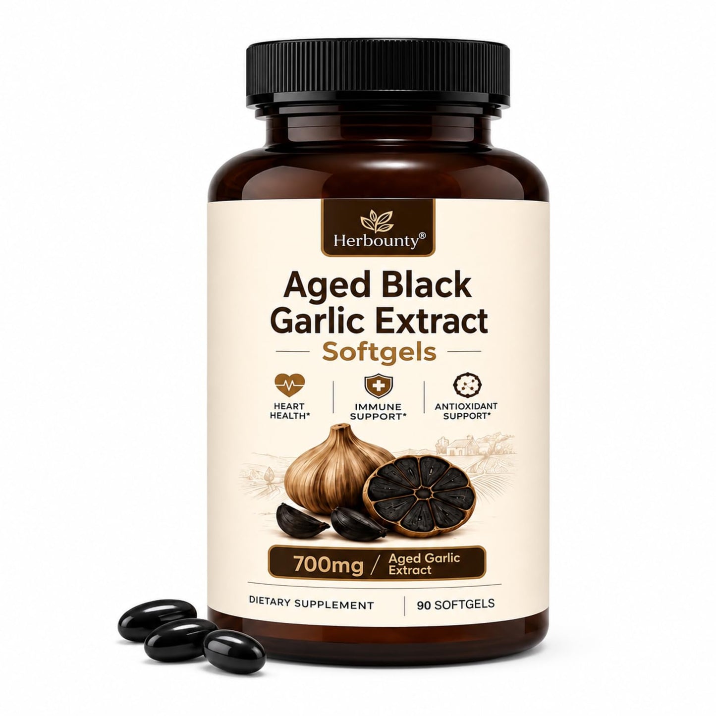 Herbounty Odorless Fermented Aged Black Garlic Extract 700mg Capsule 90 Count