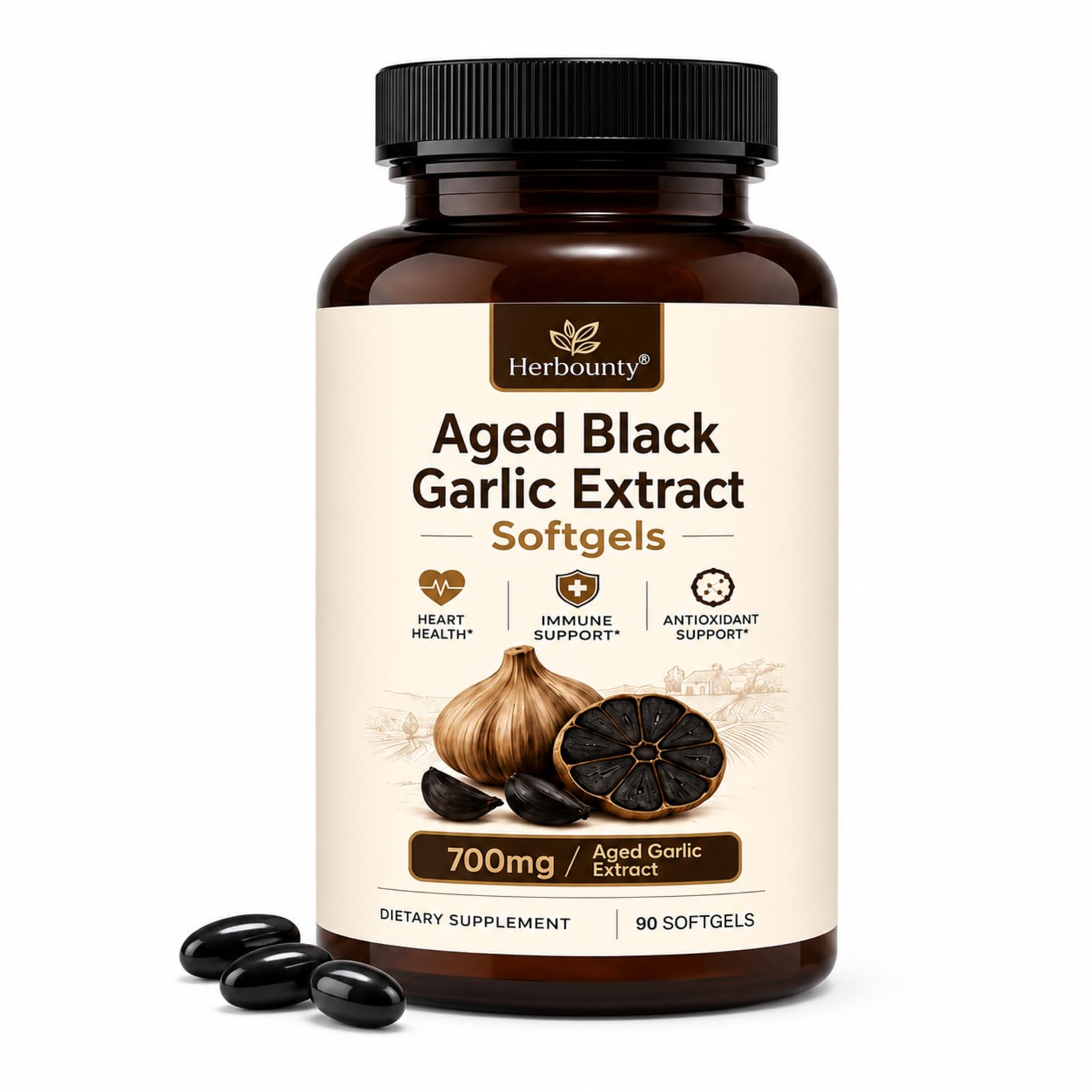 Herbounty Odorless Fermented Aged Black Garlic Extract 700mg Capsule 90 Count
