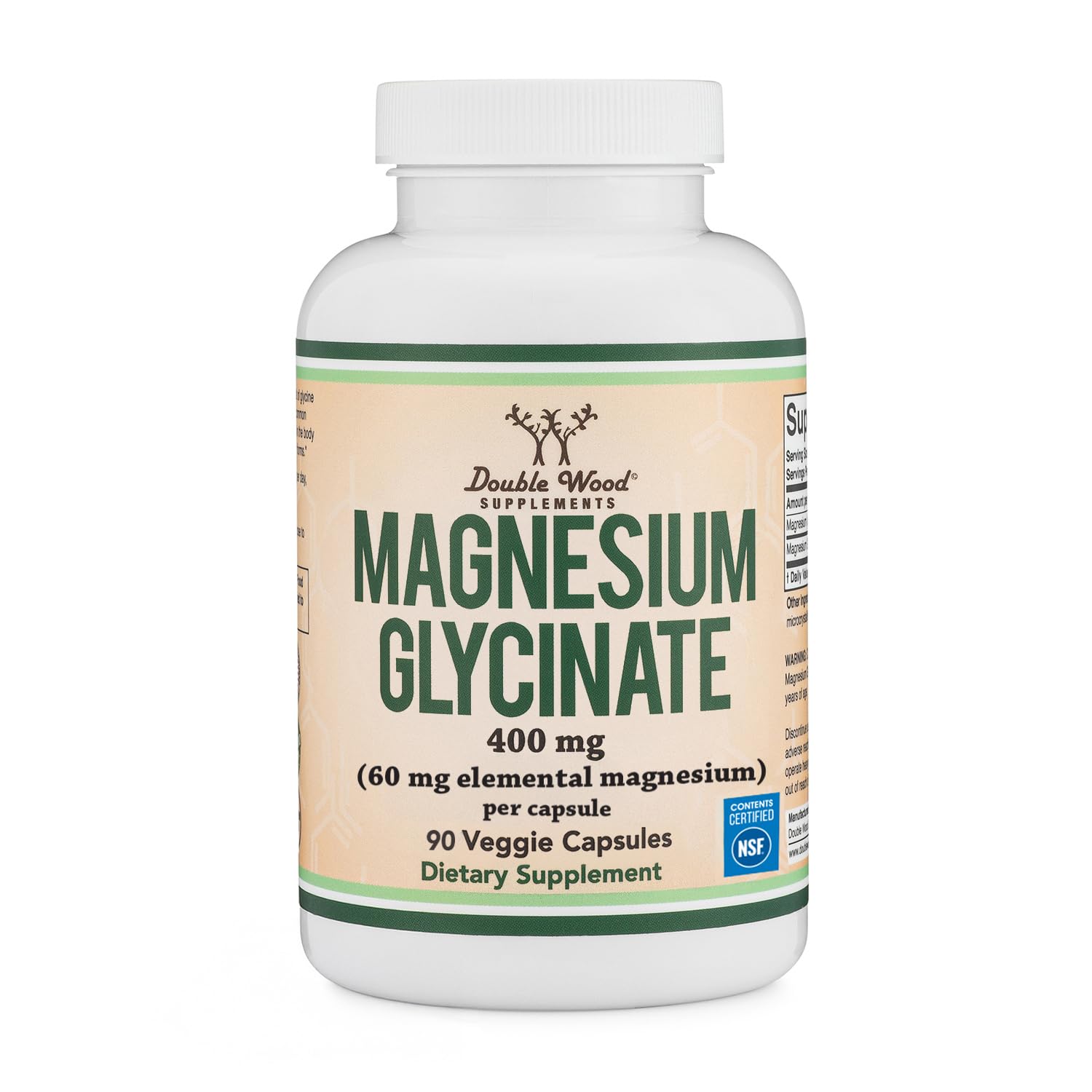 Double Wood Supplements Magnesium Glycinate 400mg Capsules 90 Count