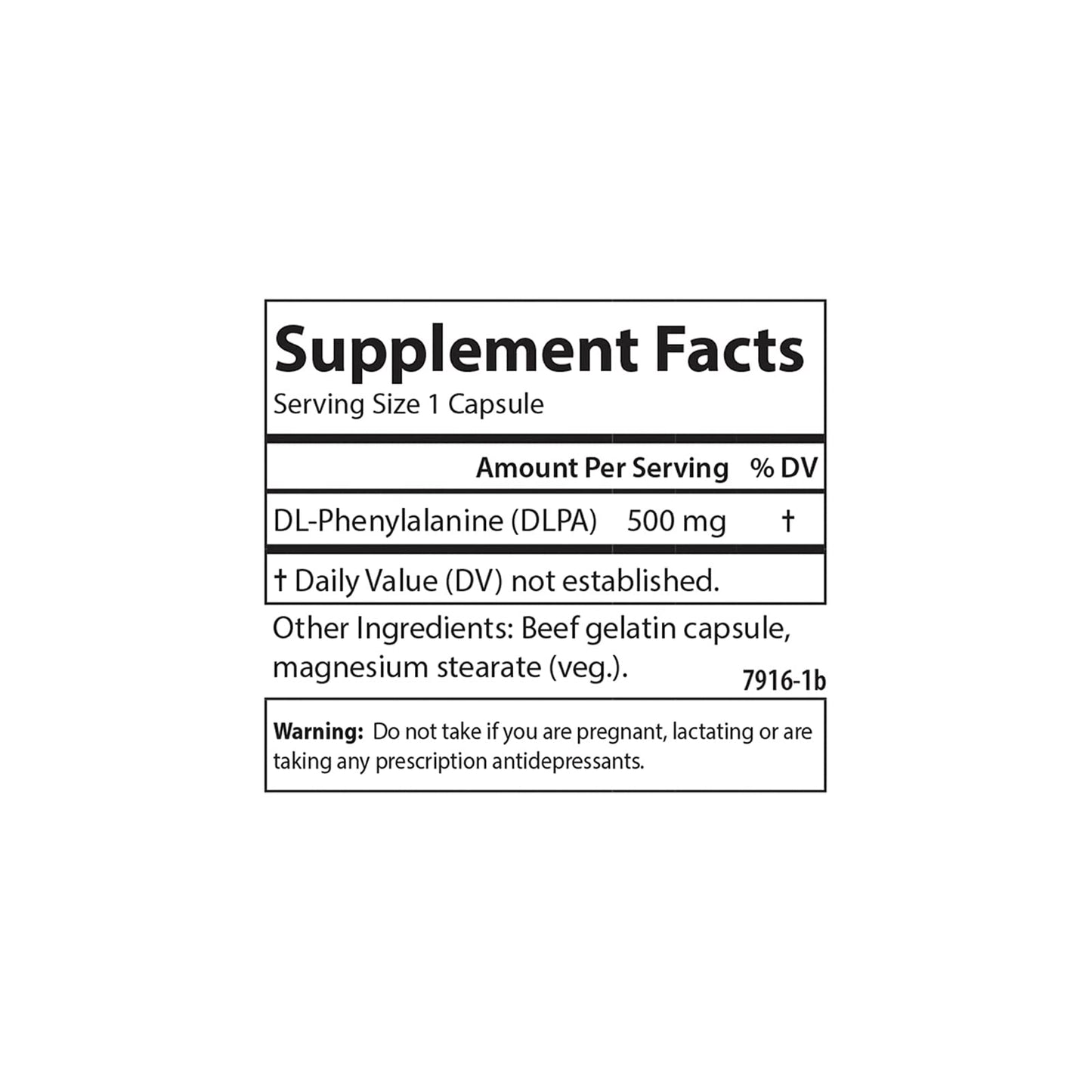 Carlson DLPA DL-Phenylalanine 500 mg Mood, Cognitive & Nervous System Support Supplement, 60 Capsules