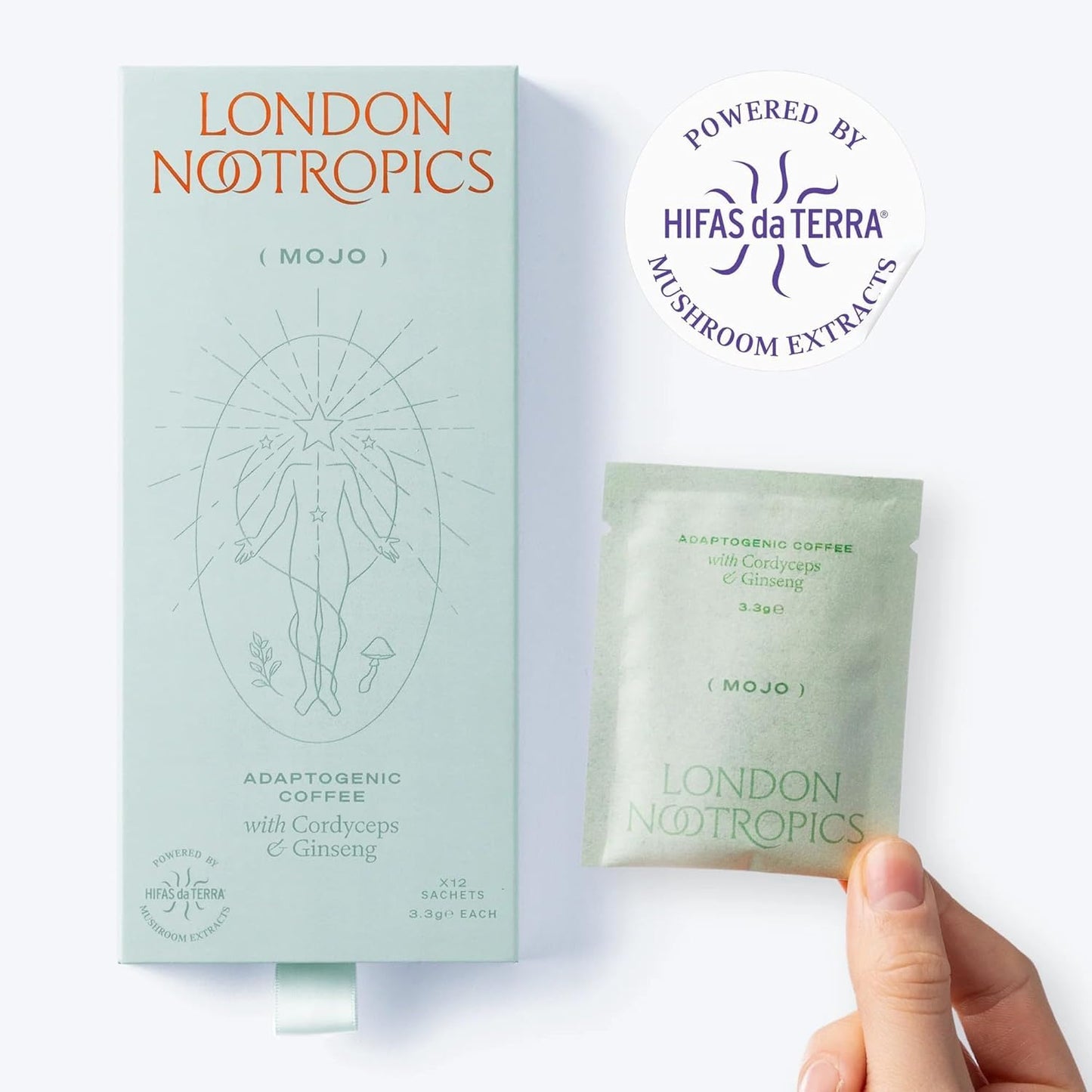 London Nootropics Mojo Adaptogenic Mushroom Coffee with Cordyceps & Siberian Ginseng Powder, 12 Sachets